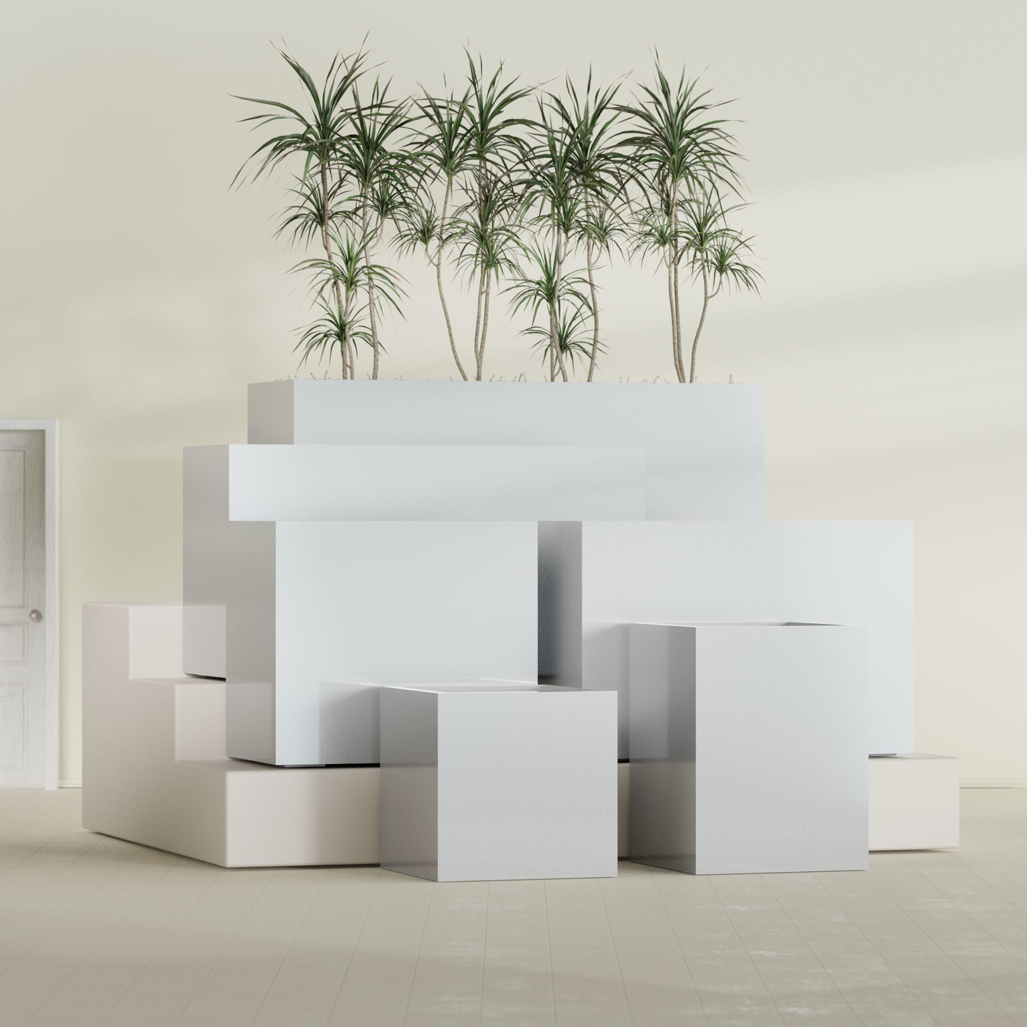 Brisbane Large Rectangle Fiberglass Planter - 24 in x 24 in x 32 in - Metallic Silver - Metallic Silver,24 in x 24 in x 32 in