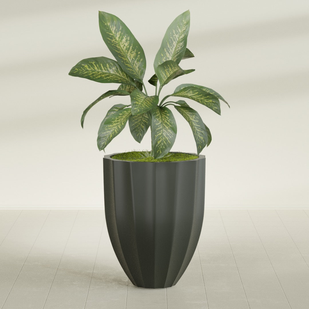 Alicante Medium Round Fiberglass Planter - 26 in x 26 in x 32 in - Matte Charcoal - Matte Charcoal,26 in x 26 in x 32 in