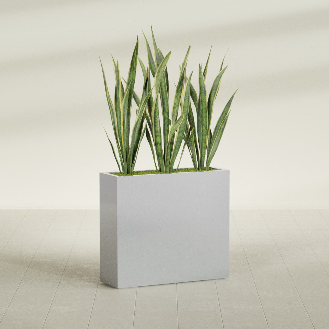 Delray Large Tall Rectangle Fiberglass Planter - 36 in x 12 in x 32 in - Metallic Silver - Metallic Silver,36 in x 12 in x 32 in