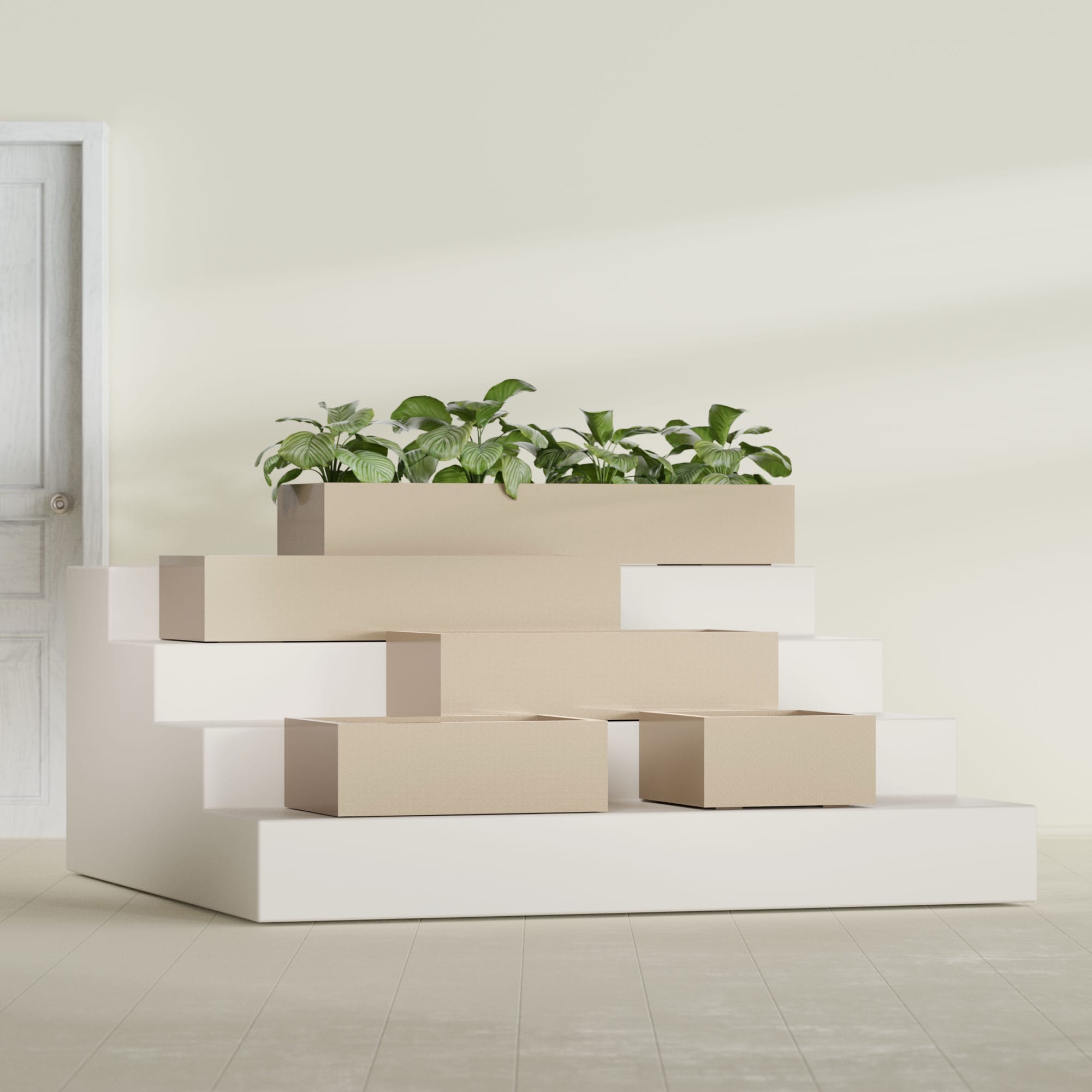 Antwerp Medium Low Rectangle Fiberglass Planter - 24 in x 24 in x 12 in - Metallic Gold - Metallic Gold,24 in x 24 in x 12 in