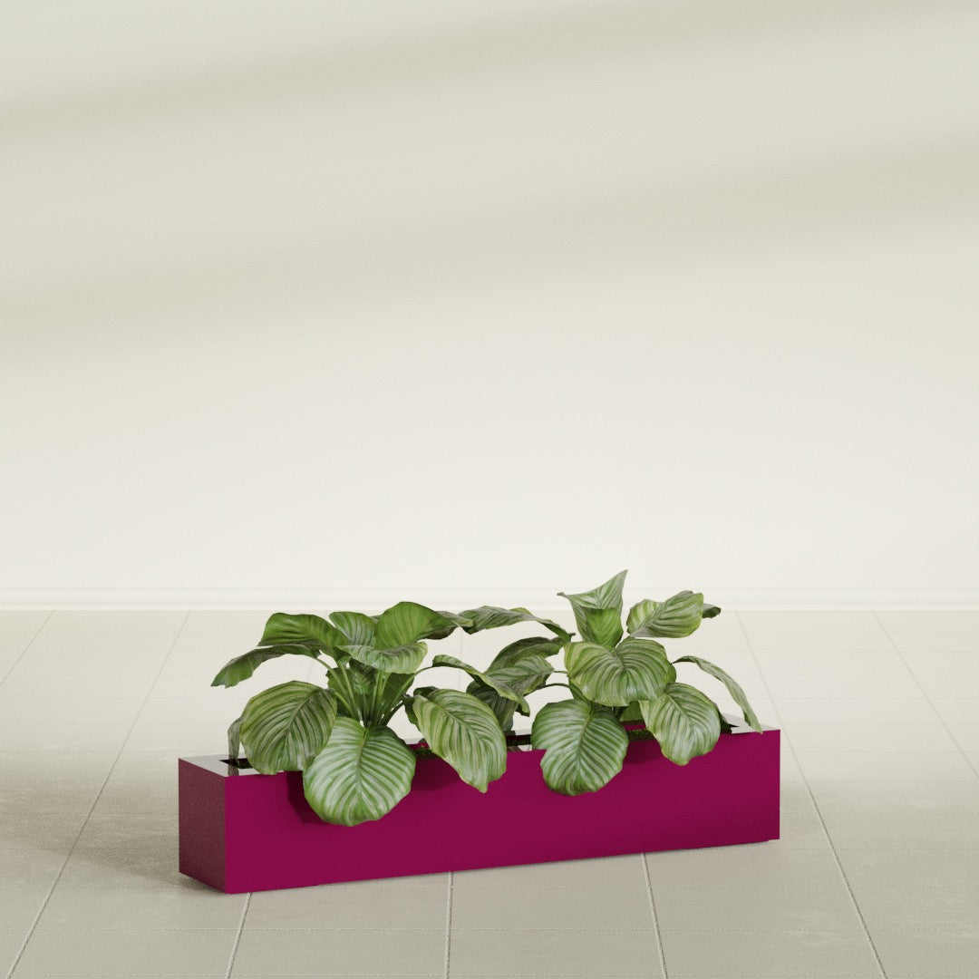 Salon Large Tall Rectangle Fiberglass Planter - 42 in x 8 in x 8 in - Gloss Eggplant - Gloss Eggplant,42 in x 8 in x 8 in