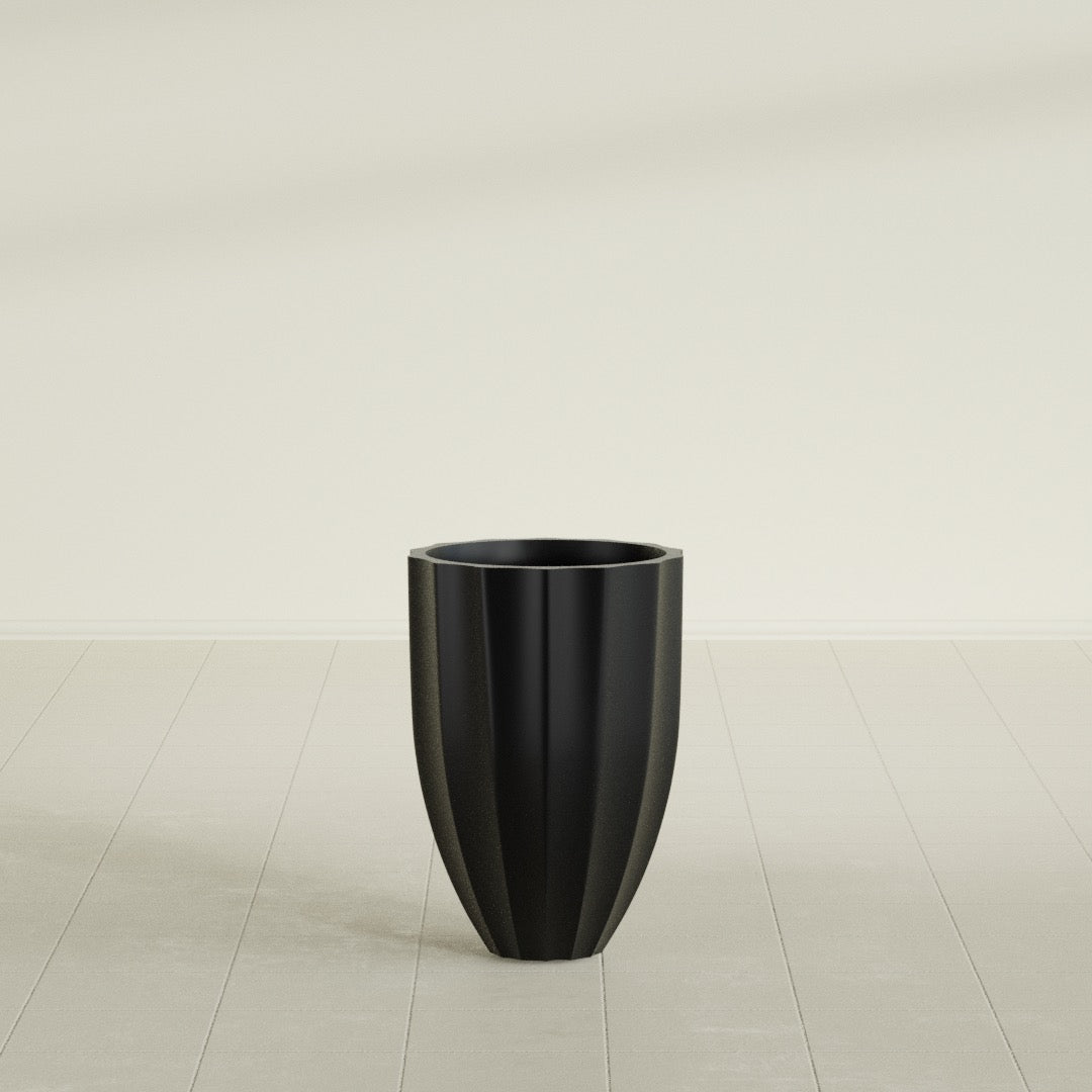 Alicante Small Round Fiberglass Planter - 15 in x 15 in x 21 in - Matte Black - Matte Black,15 in x 15 in x 21 in