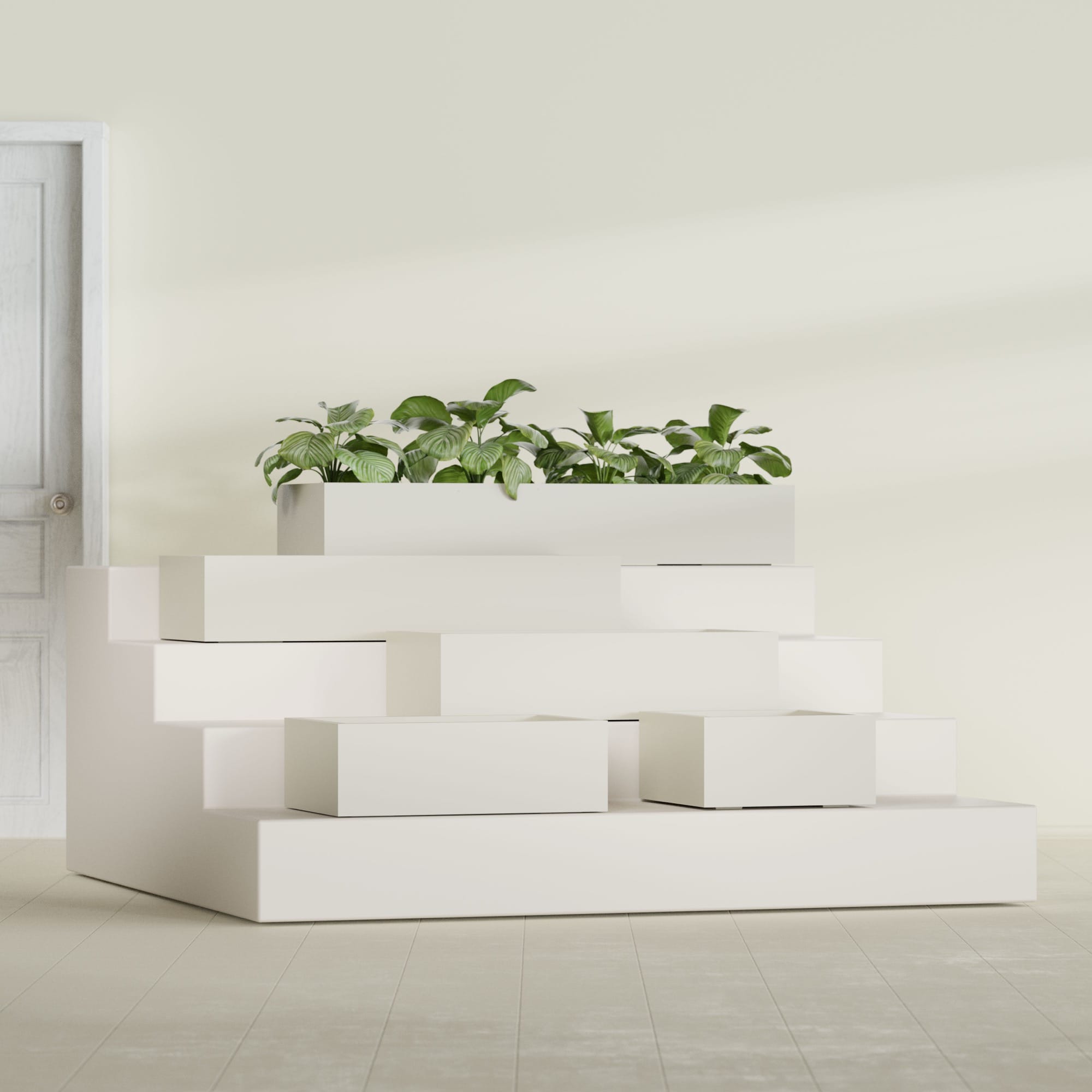 Antwerp Medium Low Rectangle Fiberglass Planter - 24 in x 24 in x 12 in - Satin Beige - Satin Beige,24 in x 24 in x 12 in