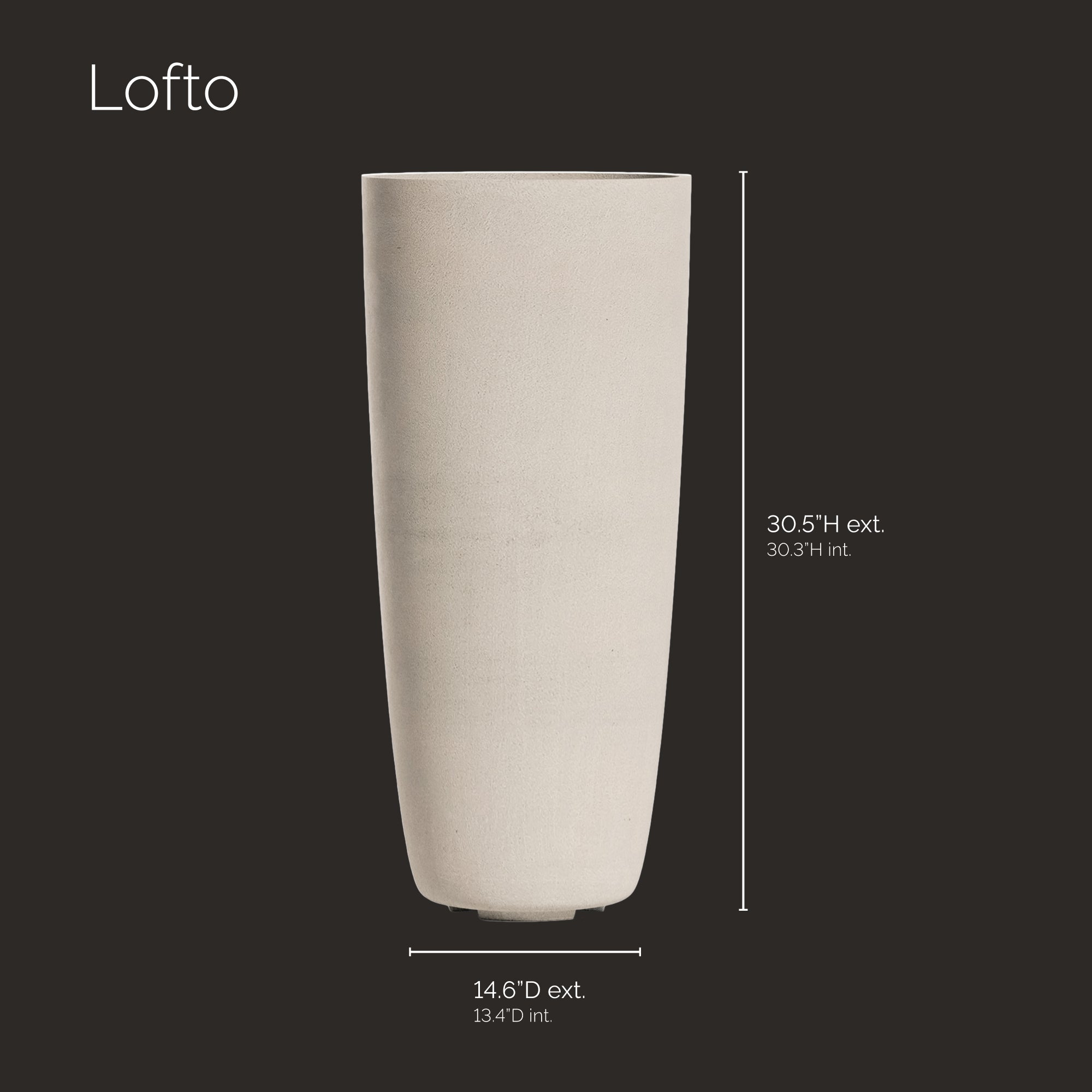 Lofto Tall Planter – Sand Stone Finish – Fiberglass Indoor/Outdoor and Weather-Resistant Large Planter (14.5" D x 30.5" H Exterior, 13.4" D x 30.3" H Interior) - Sand Stone,14.5 in x 14.5 in x 30.5 in - Sand Stone,14.6 in diam. x 30.5 in - Sand Stone - Sand Stone,14.6 in diam. x 30.5 in