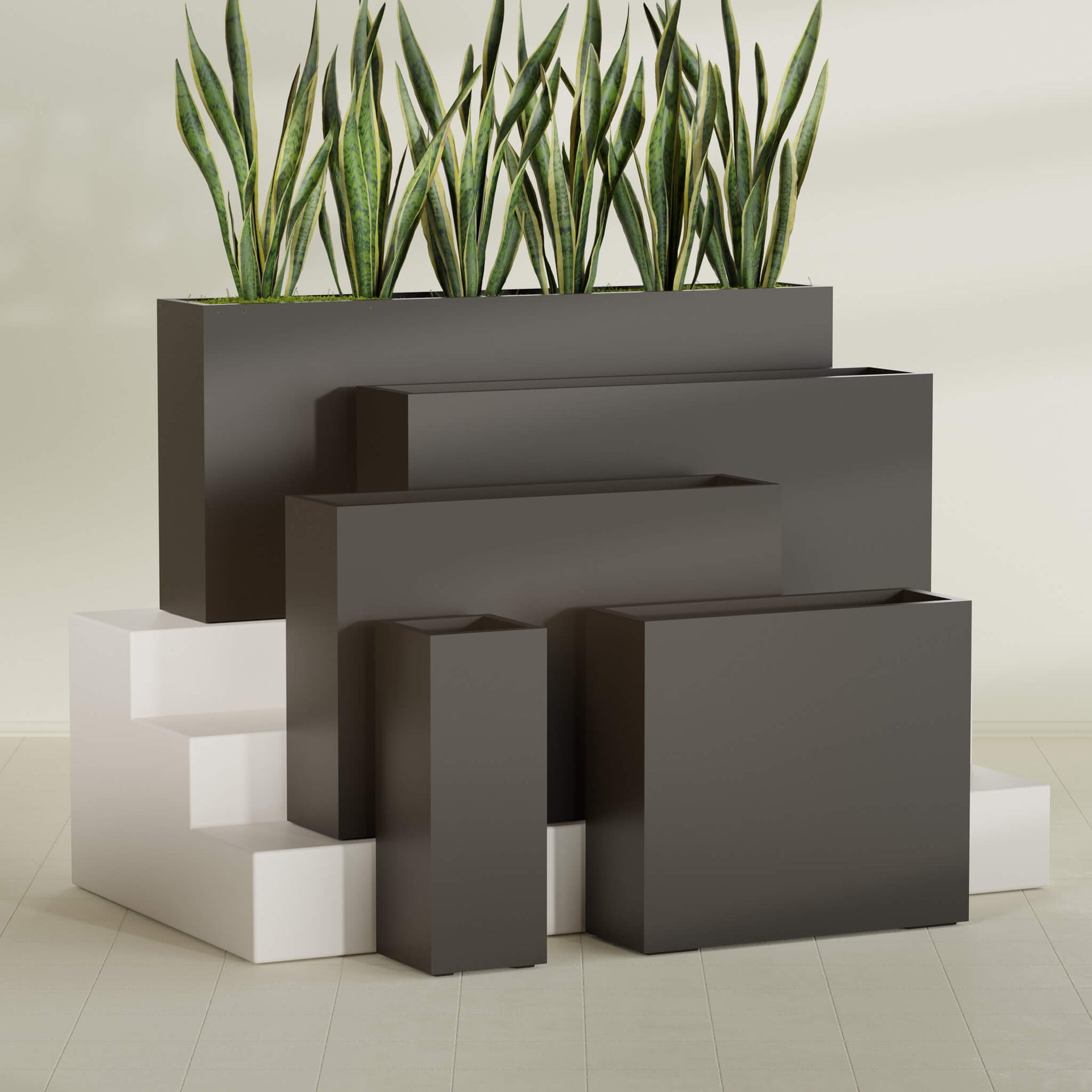 Delray Large Tall Rectangle Fiberglass Planter - 12 in x 12 in x 32 in - Matte Black - Matte Black,12 in x 12 in x 32 in