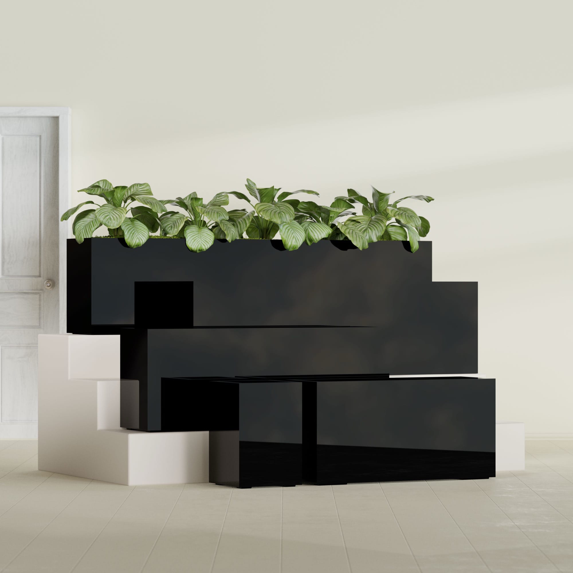 Miami Extra Large Narrow Rectangle Fiberglass Planter - 72 in x 12 in x 18 in - Gloss Black - Gloss Black,72 in x 12 in x 18 in