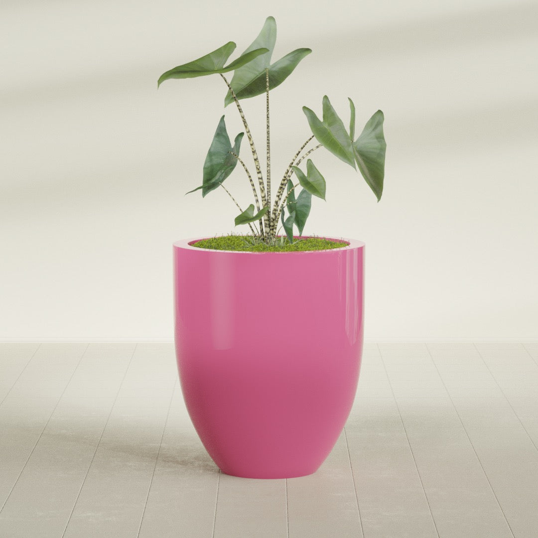 Valencia Large Round Fiberglass Planter - 27 in x 27 in x 31 in - Gloss Pink Violet - Gloss Pink Violet,27 in x 27 in x 31 in
