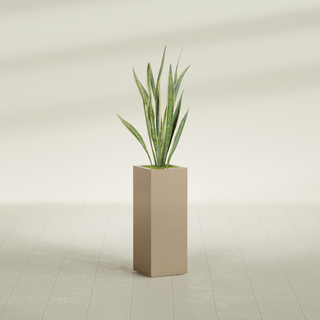 Delray Large Tall Rectangle Fiberglass Planter - 12 in x 12 in x 32 in - Metallic Gold - Metallic Gold,12 in x 12 in x 32 in