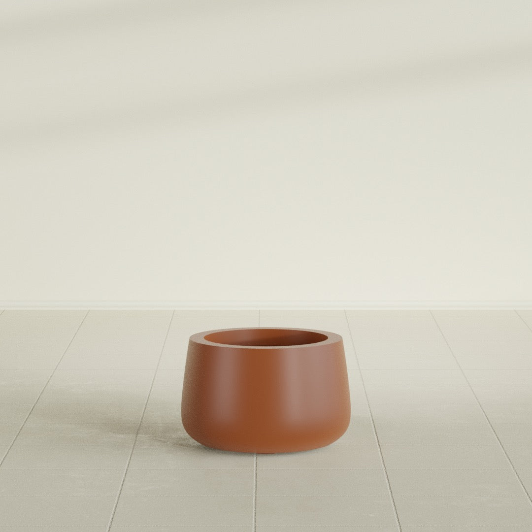 Short Hayden Small Round Fiberglass Planter - 12 in x 12 in x 7 in - Matte Terracotta - Matte Terracotta,12 in x 12 in x 7 in
