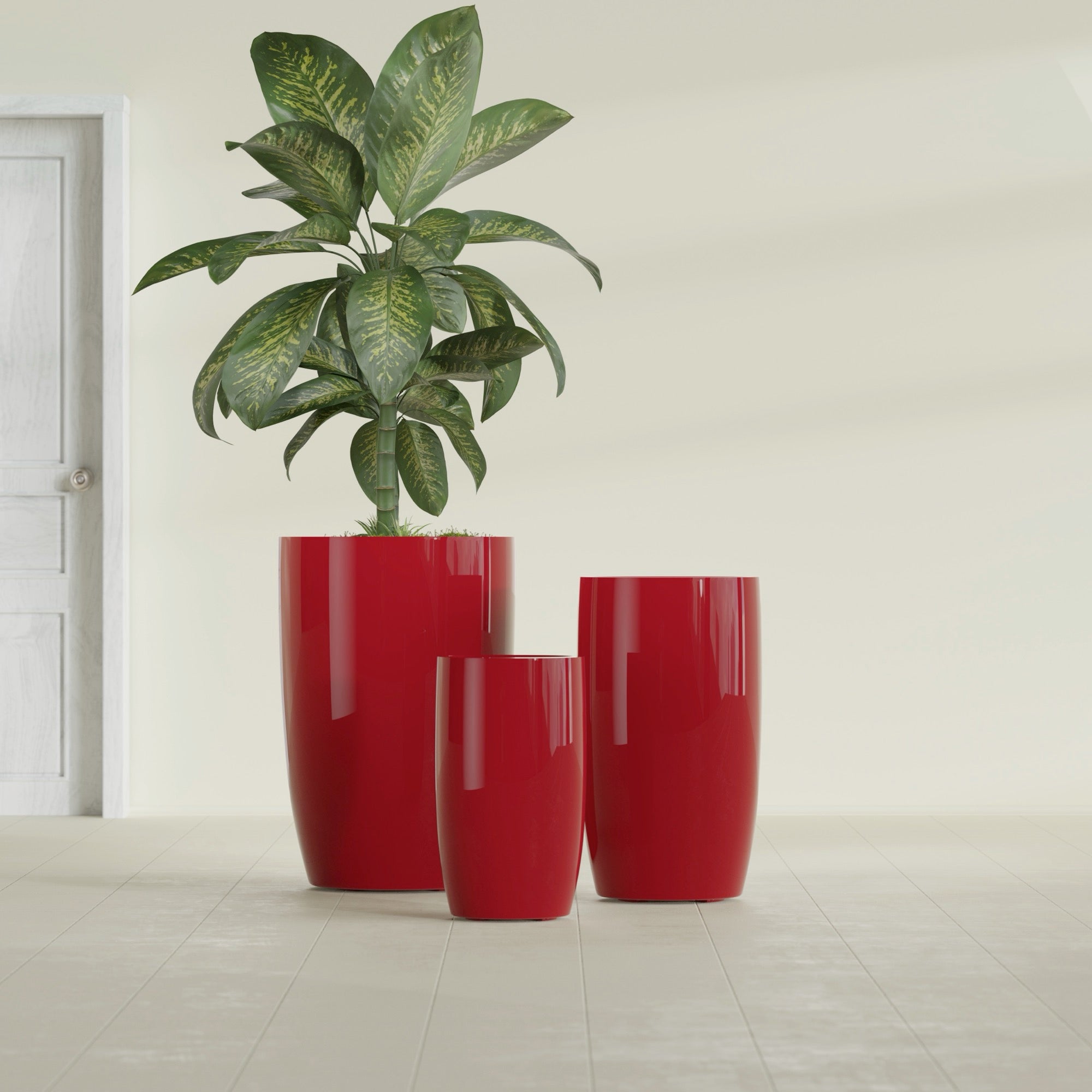 Lisbon Medium Round Fiberglass Planter - 14 in x 14 in x 25 in - Gloss Red - Gloss Red,14 in x 14 in x 25 in