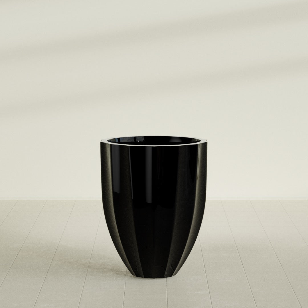 Alicante Medium Round Fiberglass Planter - 26 in x 26 in x 32 in - Gloss Black - Gloss Black,26 in x 26 in x 32 in