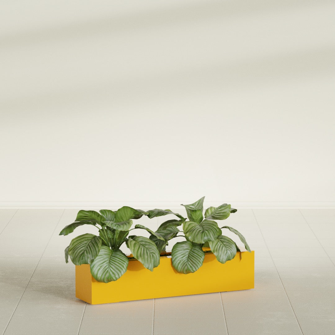 Salon Large Tall Rectangle Fiberglass Planter - 36 in x 8 in x 8 in - Gloss Saffron - Gloss Saffron,36 in x 8 in x 8 in