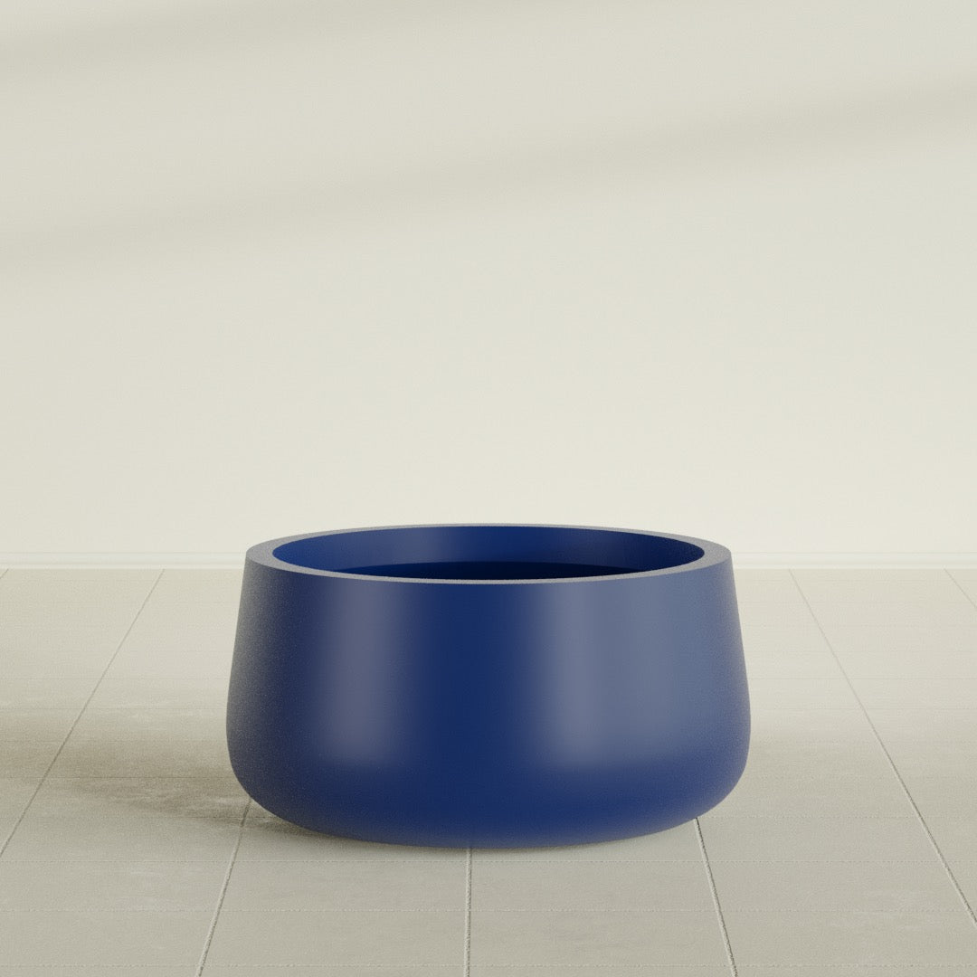 Short Hayden Medium Round Fiberglass Planter - 20 in x 20 in x 10 in - Matte Cobalt Blue - Matte Cobalt Blue,20 in x 20 in x 10 in