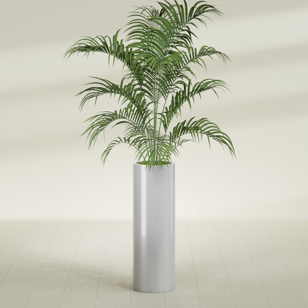 Corry Large Tall Cylinder Fiberglass Planter - 12 in x 12 in x 36 in - Metallic Silver - Metallic Silver,30 in x 30 in x 32 in