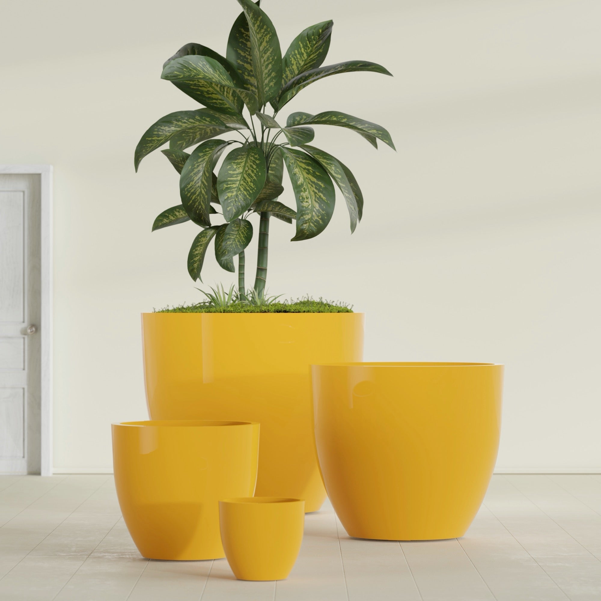 Wannsee Extra Large Round Fiberglass Planter - 50 in x 50 in x 44 in - Gloss Saffron - Gloss Saffron,50 in x 50 in x 44 in