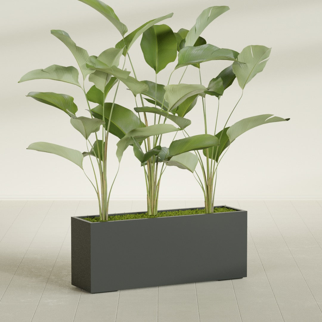 Tolga Extra Large Long Rectangle Fiberglass Planter - 60 in x 16 in x 24 in - Matte Charcoal - Matte Charcoal,60 in x 16 in x 24 in
