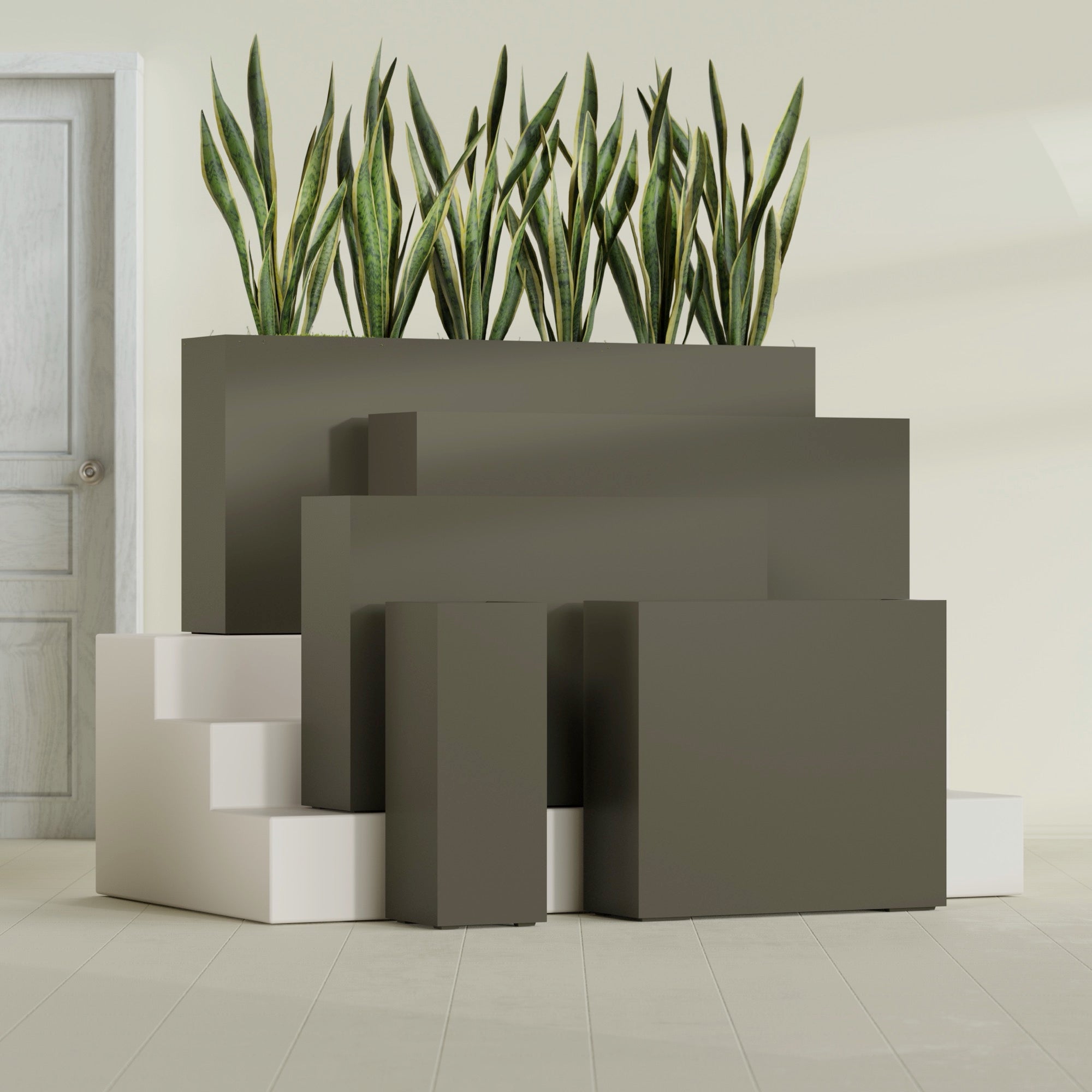 Delray Extra Large Long Rectangle Fiberglass Planter - 60 in x 12 in x 32 in - Matte Bronze - Matte Bronze,60 in x 12 in x 32 in