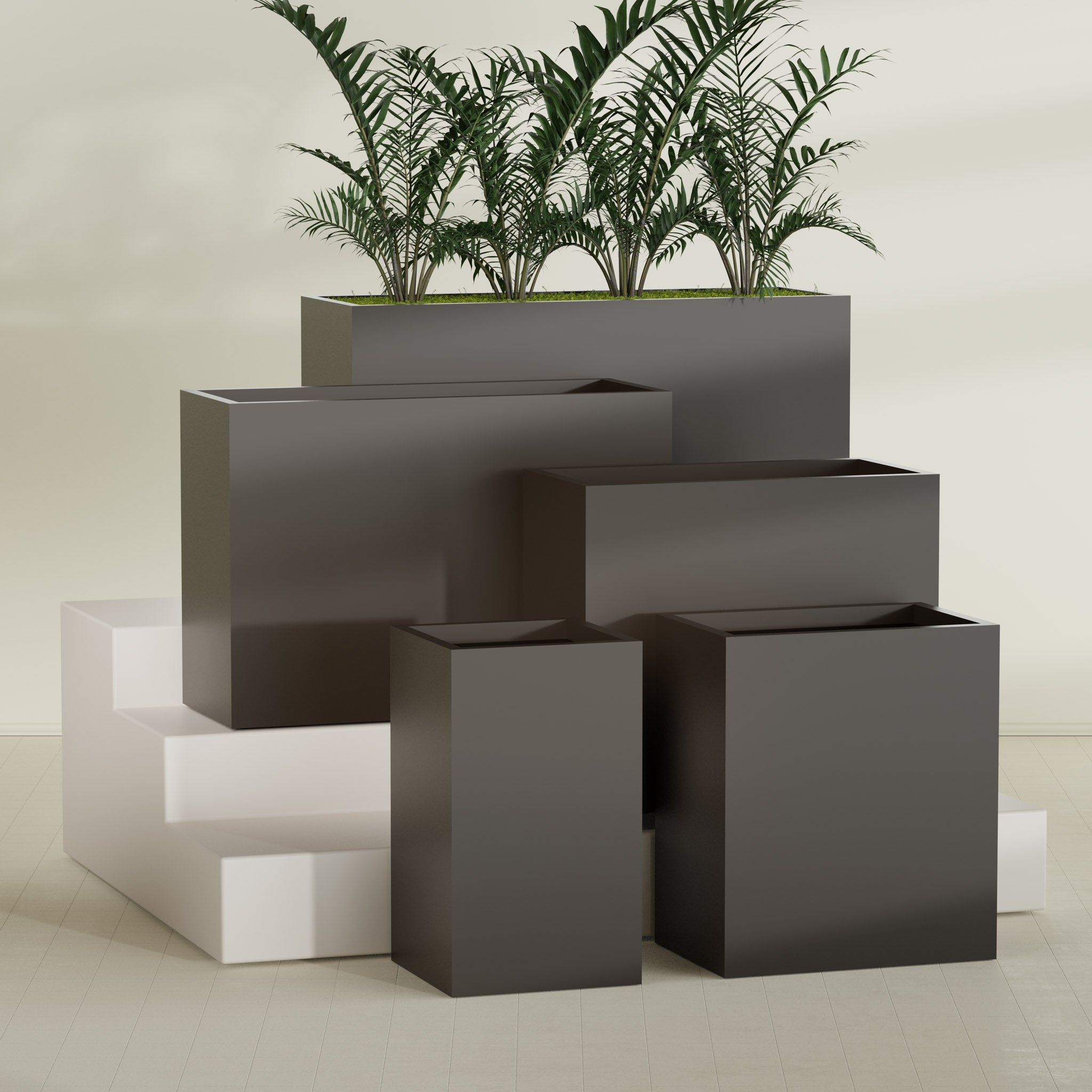 Darwin Large Tall Rectangle Fiberglass Planter - 24 in x 24 in x 42 in - Matte Black - Matte Black,24 in x 24 in x 42 in