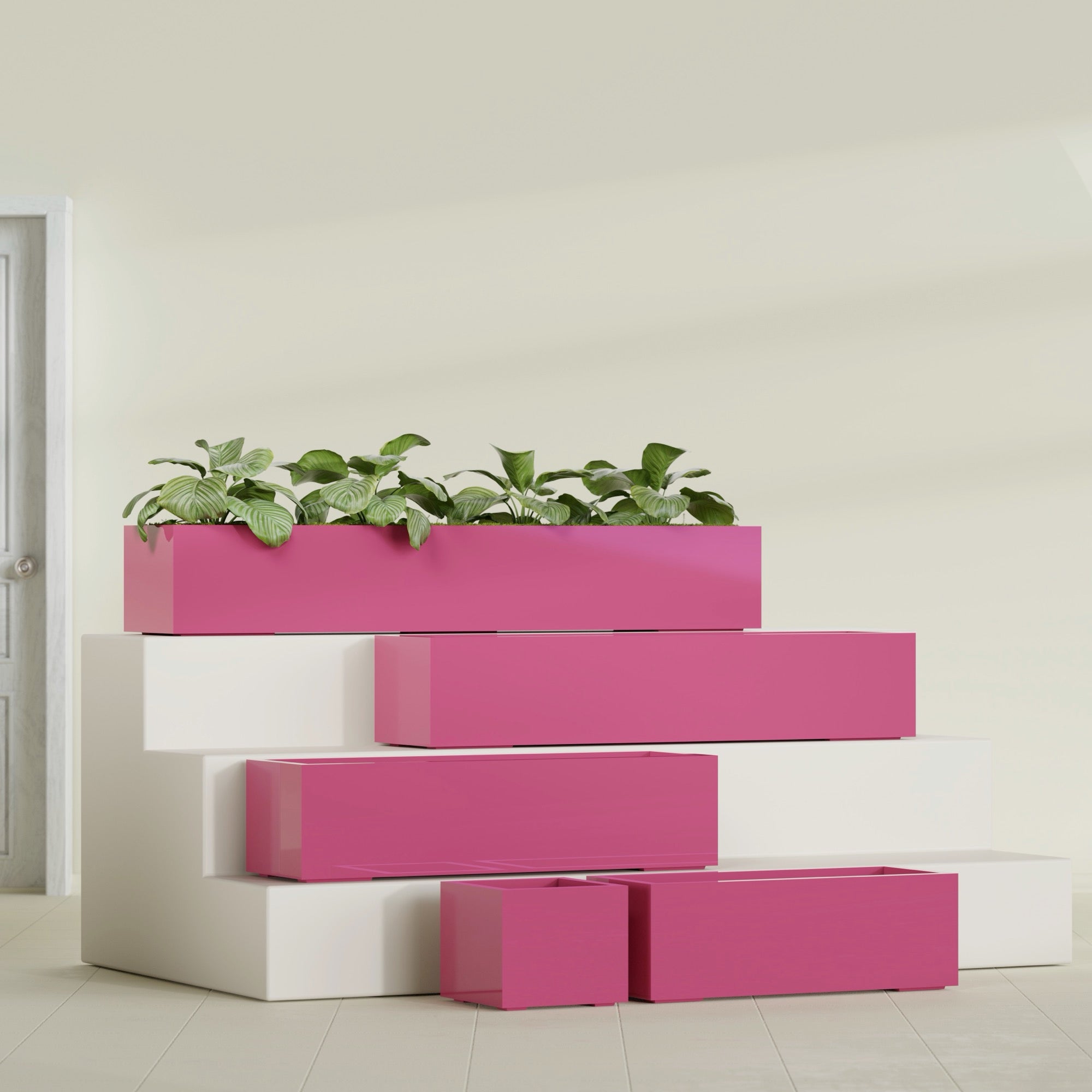Cuba Extra Large Long Rectangle Fiberglass Planter - 72 in x 14 in x 12 in - Gloss Pink Violet - Gloss Pink Violet,72 in x 14 in x 12 in