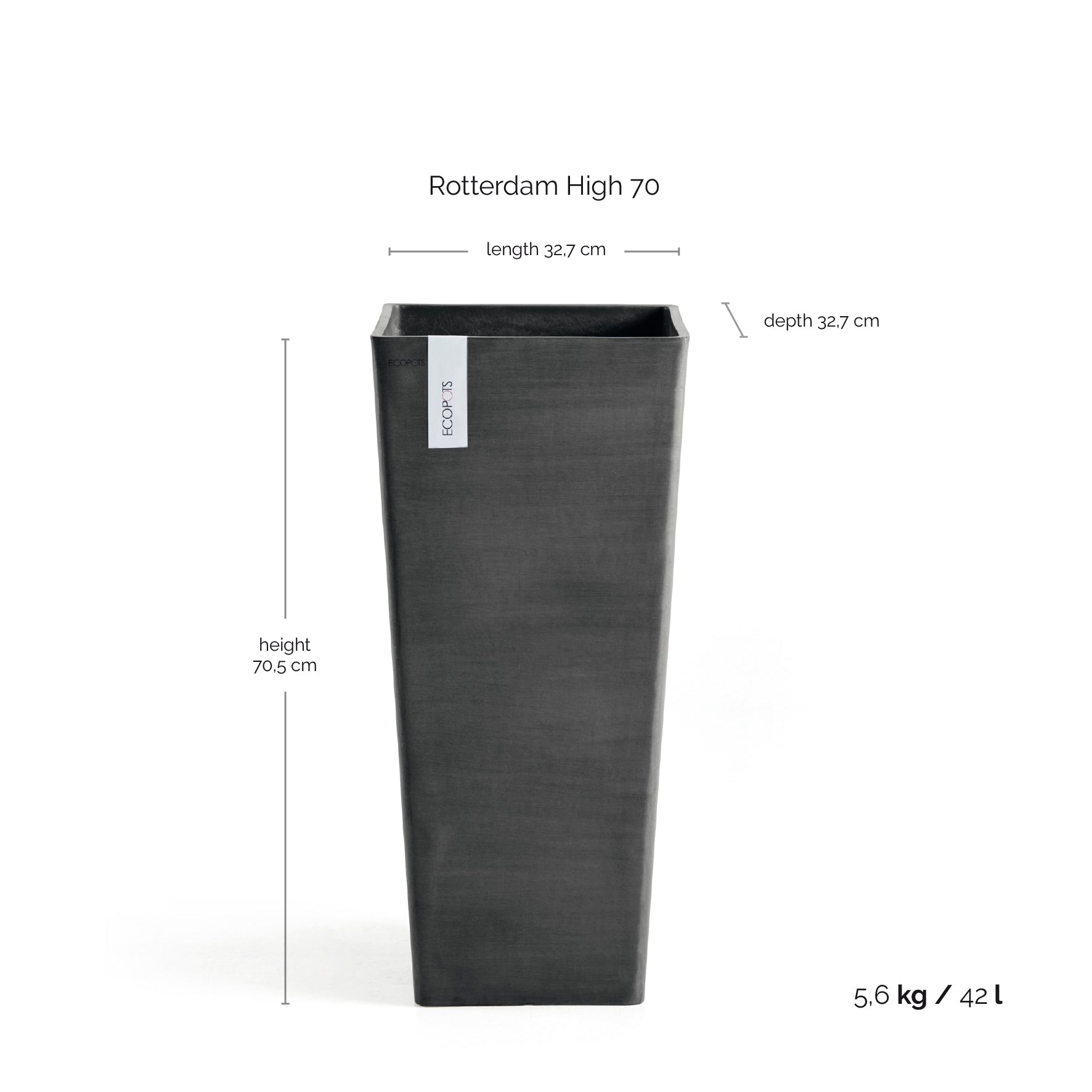 Rotterdam Medium Tall Square Planter - 12.6 in x 12.6 in x 27.5 in - Dark Grey - Dark Grey,12.5 in x 12.5 in x 27.5 in,Planter Only