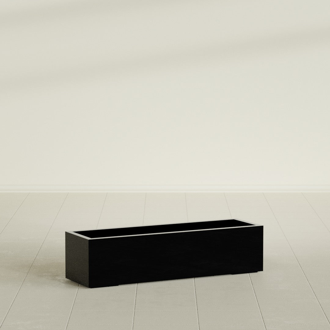 Cuba Large Long Rectangle Fiberglass Planter - 48 in x 14 in x 12 in - Gloss Black - Gloss Black,48 in x 14 in x 12 in