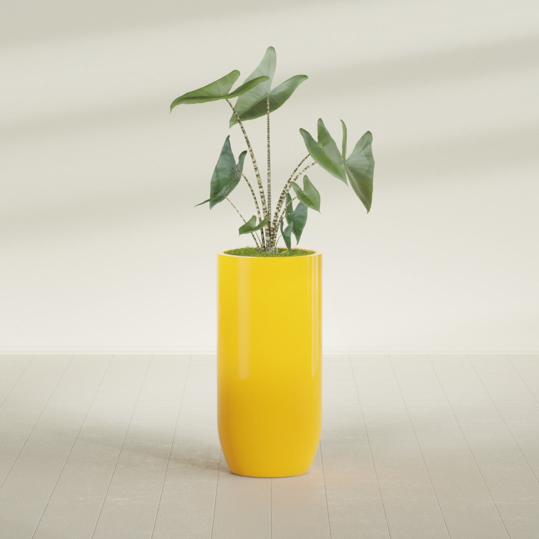 Saint Tropez Extra Large Tall Round Fiberglass Planter - 24 in x 24 in x 50 in - Gloss Saffron - Gloss Saffron,24 in x 24 in x 50 in