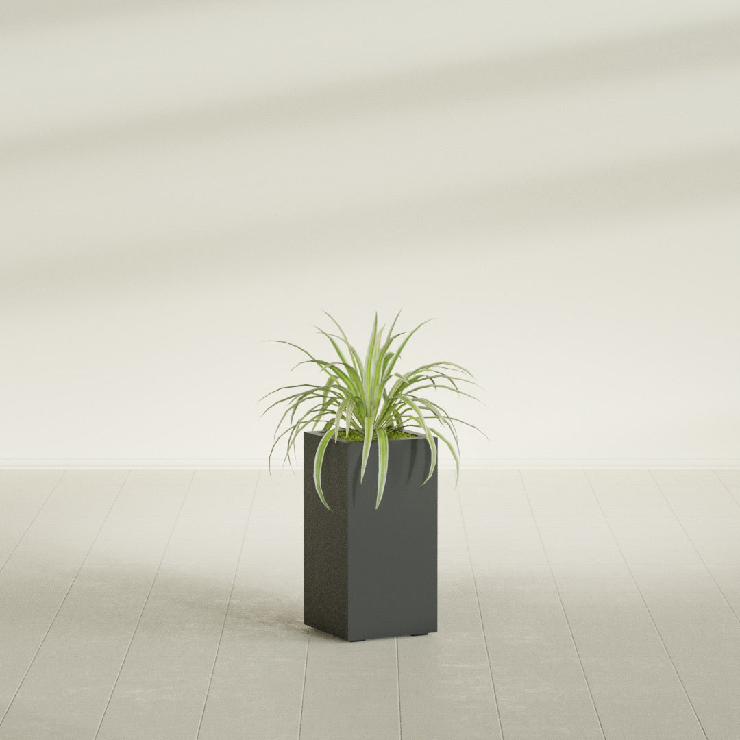 Hollywood Medium Rectangle Fiberglass Planter - 12 in x 12 in x 24 in - Matte Charcoal - Matte Charcoal,12 in x 12 in x 24 in