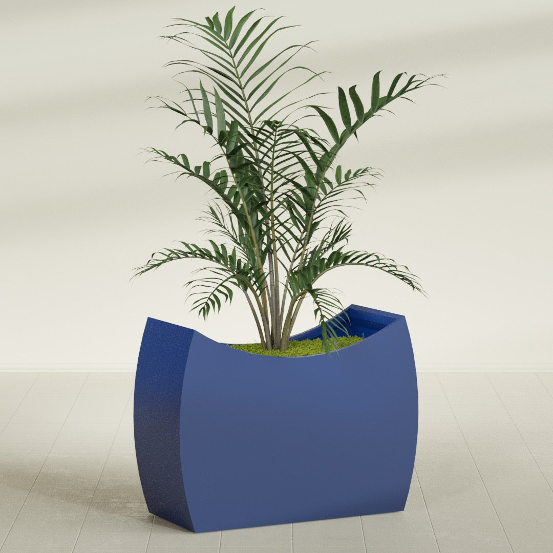 Seoul Extra Large Curved Abstract Fiberglass Planter - 48 in x 20 in x 36 in - Matte Cobalt Blue - Matte Cobalt Blue,48 in x 20 in x 36 in