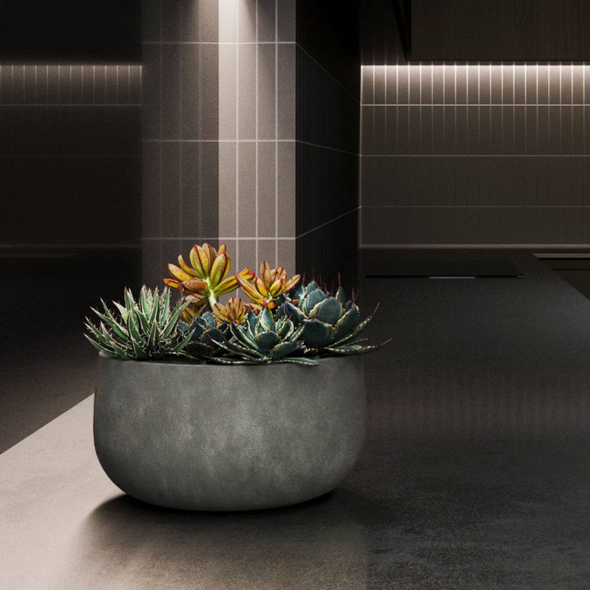 Mondo Low – 9.5" diam. x 5"H - Grey Stone,9.5 in x 9.5 in x 5 in