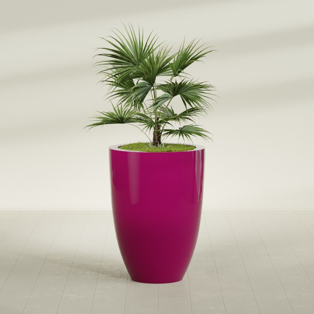 Brannan Large Round Fiberglass Planter - 30 in x 30 in x 41 in - Gloss Eggplant - Gloss Eggplant,30 in x 30 in x 41 in