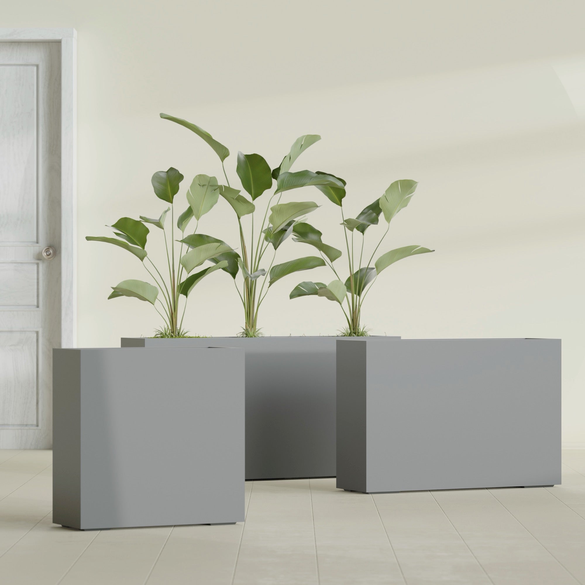 Milano Large Narrow Rectangle Fiberglass Planter - 36 in x 10 in x 24 in - Metallic Gunmetal - Metallic Gunmetal,36 in x 10 in x 24 in