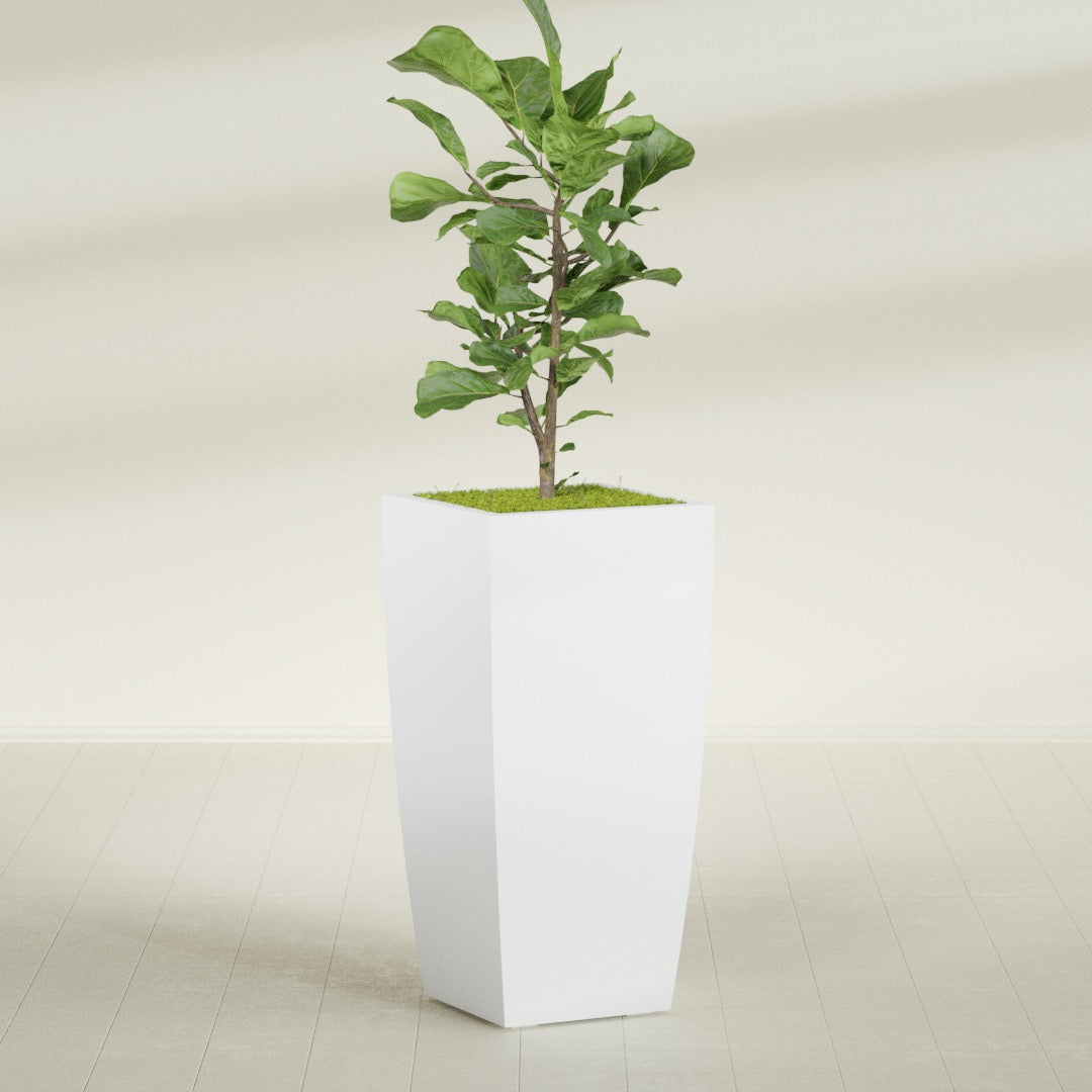 Toulan Extra Large Tall Tapered Square Fiberglass Planter - 23 in x 23 in x 48 in - Gloss White - Gloss White,23 in x 23 in x 48 in