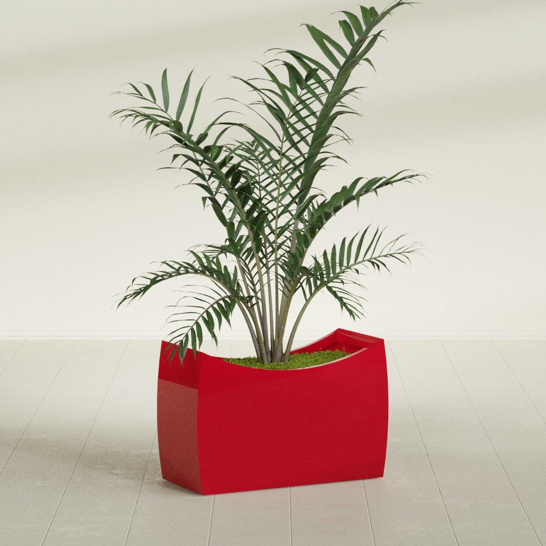 Seoul Large Curved Abstract Fiberglass Planter - 36 in x 16 in x 24 in - Gloss Red - Gloss Red,36 in x 16 in x 24 in