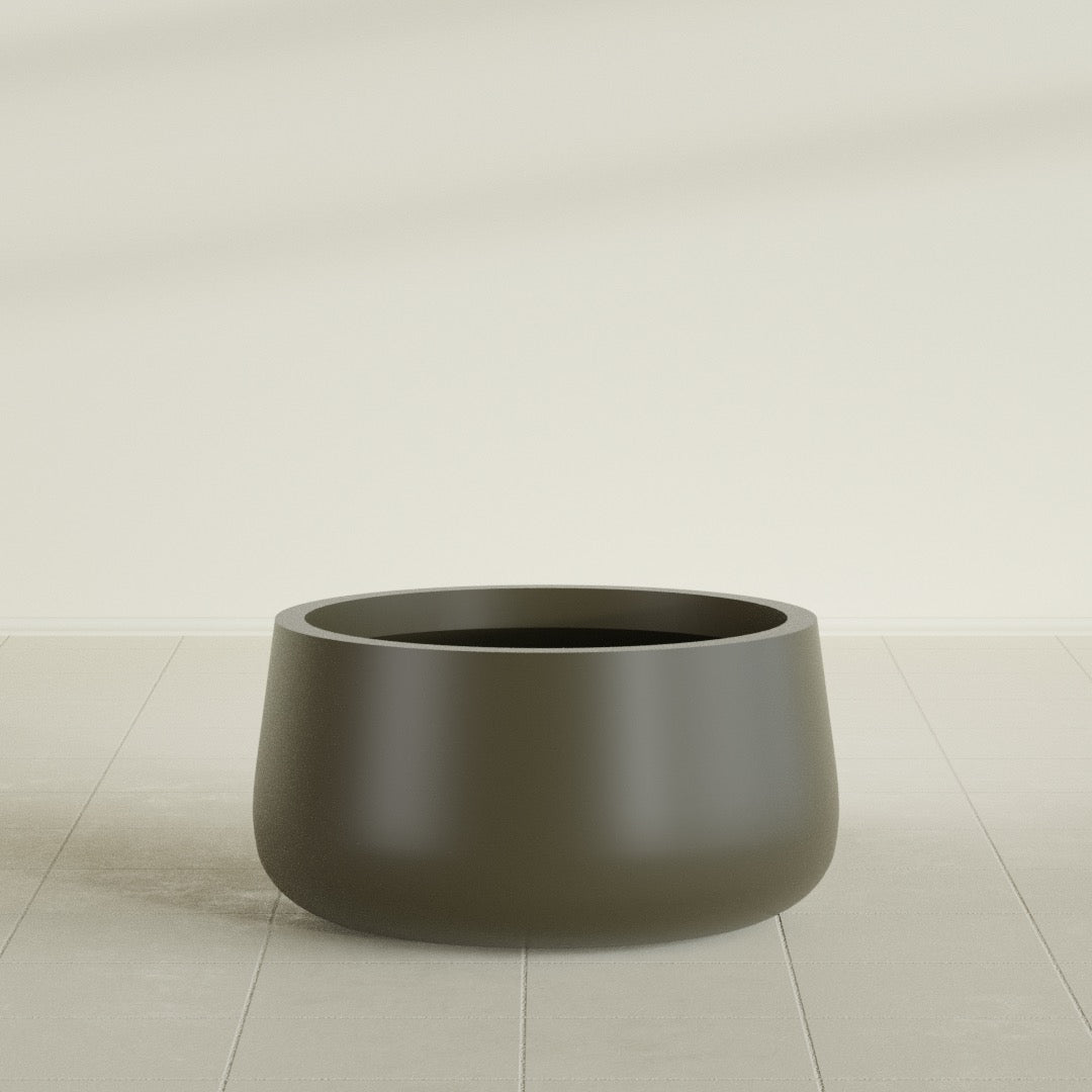 Short Hayden Medium Round Fiberglass Planter - 20 in x 20 in x 10 in - Matte Bronze - Matte Bronze,20 in x 20 in x 10 in