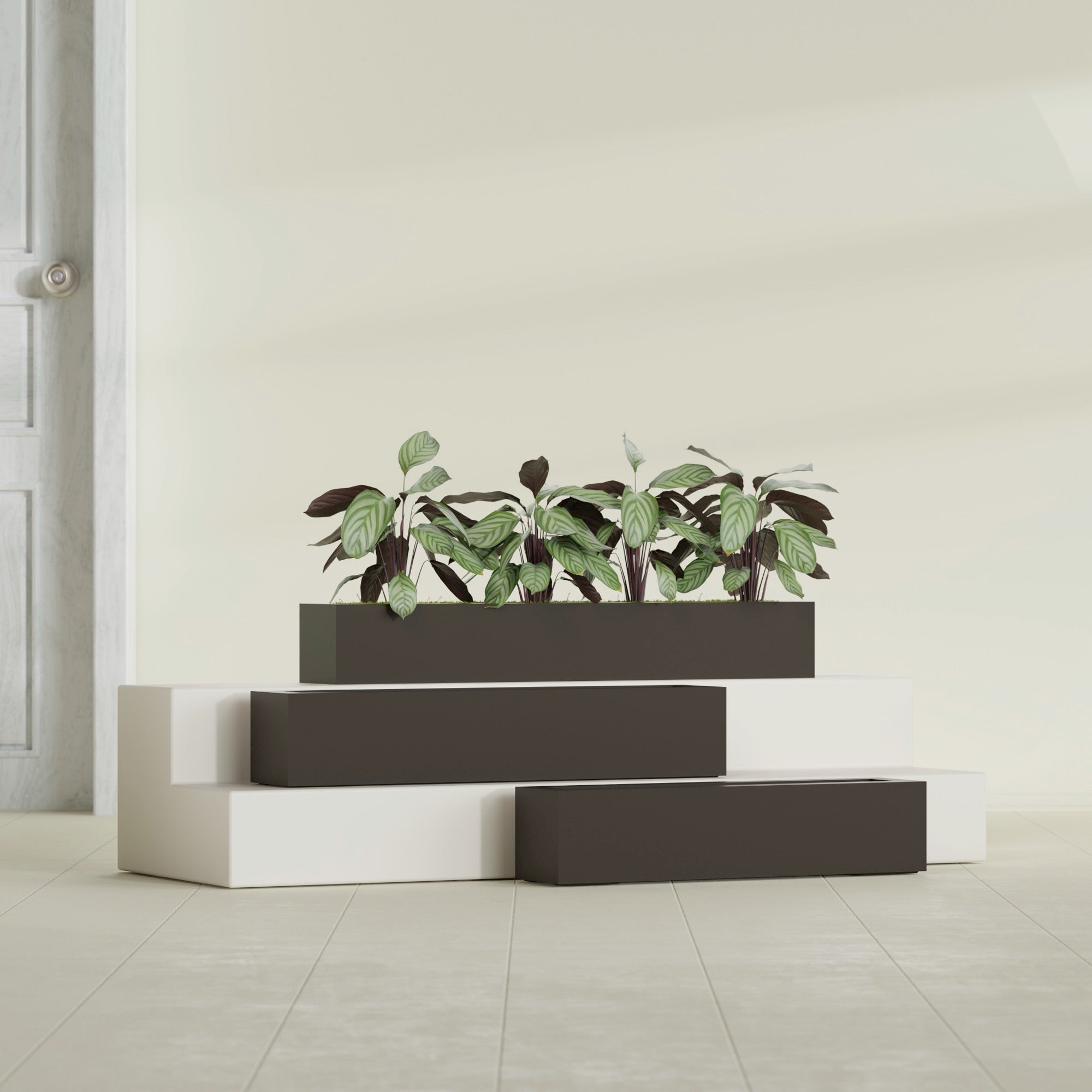 Salon Large Tall Rectangle Fiberglass Planter - 36 in x 8 in x 8 in - Matte Brown - Matte Brown,36 in x 8 in x 8 in
