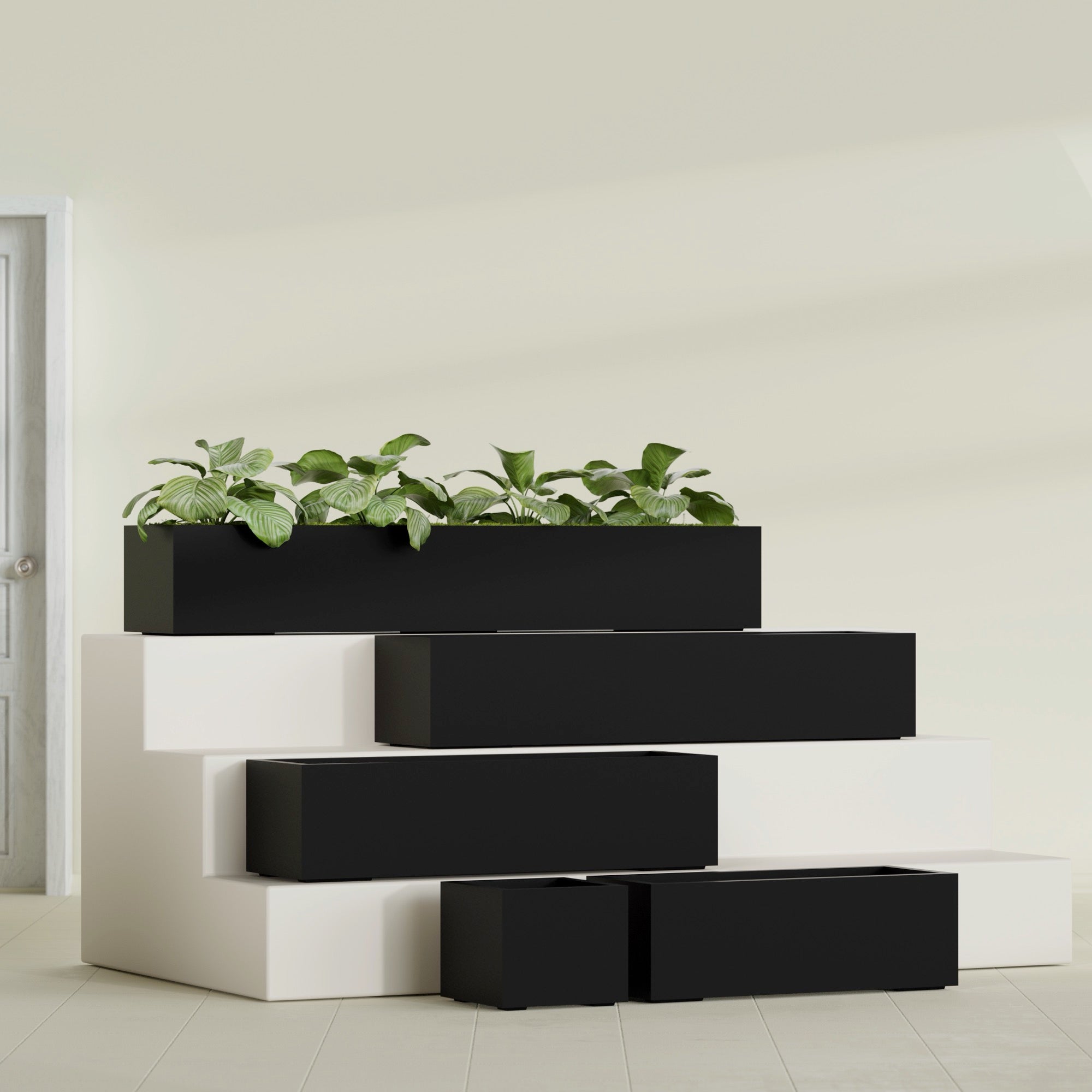 Cuba Large Long Rectangle Fiberglass Planter - 36 in x 14 in x 12 in - Matte Black - Matte Black,36 in x 14 in x 12 in