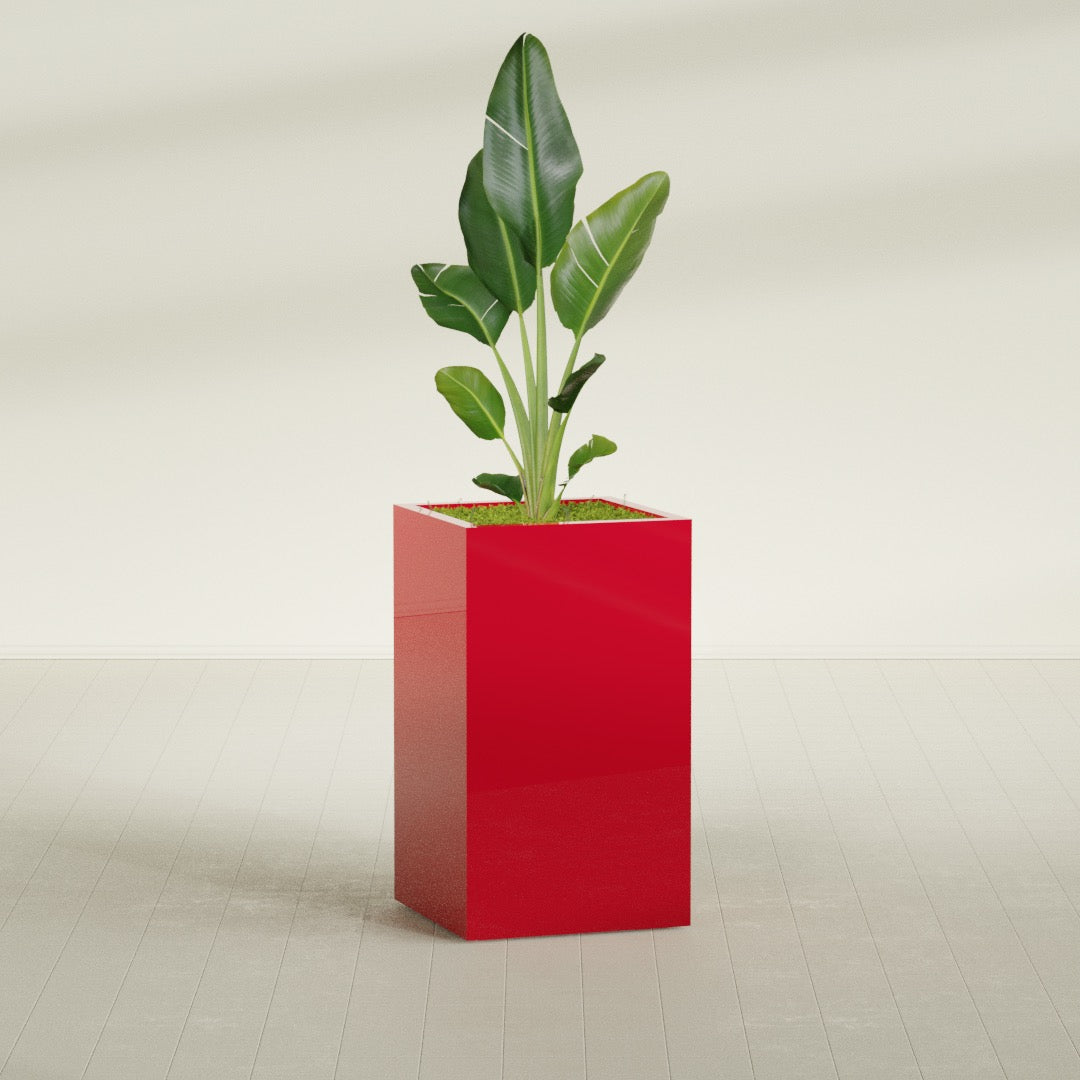 Darwin Large Tall Rectangle Fiberglass Planter - 24 in x 24 in x 42 in - Gloss Red - Gloss Red,24 in x 24 in x 42 in