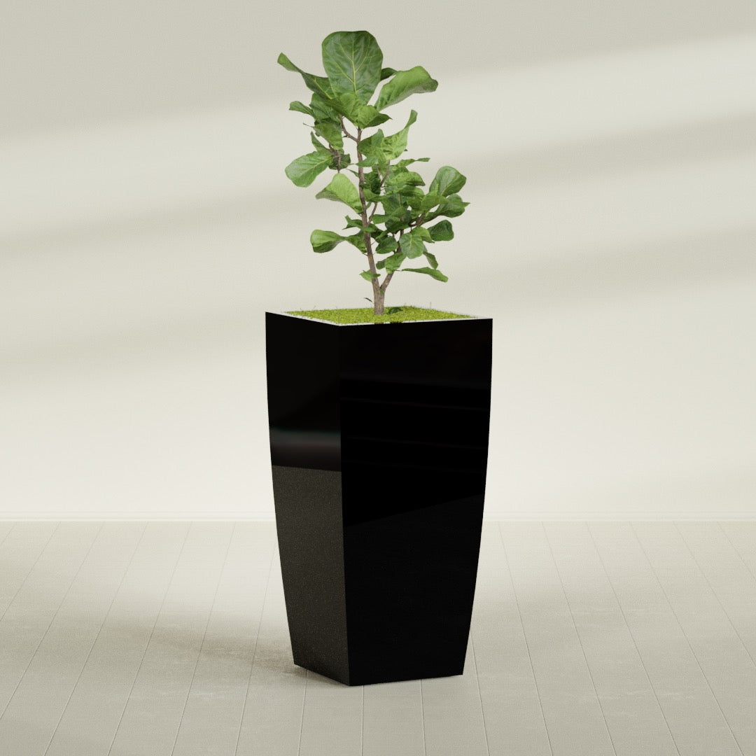 Toulan Extra Large Tall Tapered Square Fiberglass Planter - 28 in x 28 in x 60 in - Gloss Black - Gloss Black,28 in x 28 in x 60 in