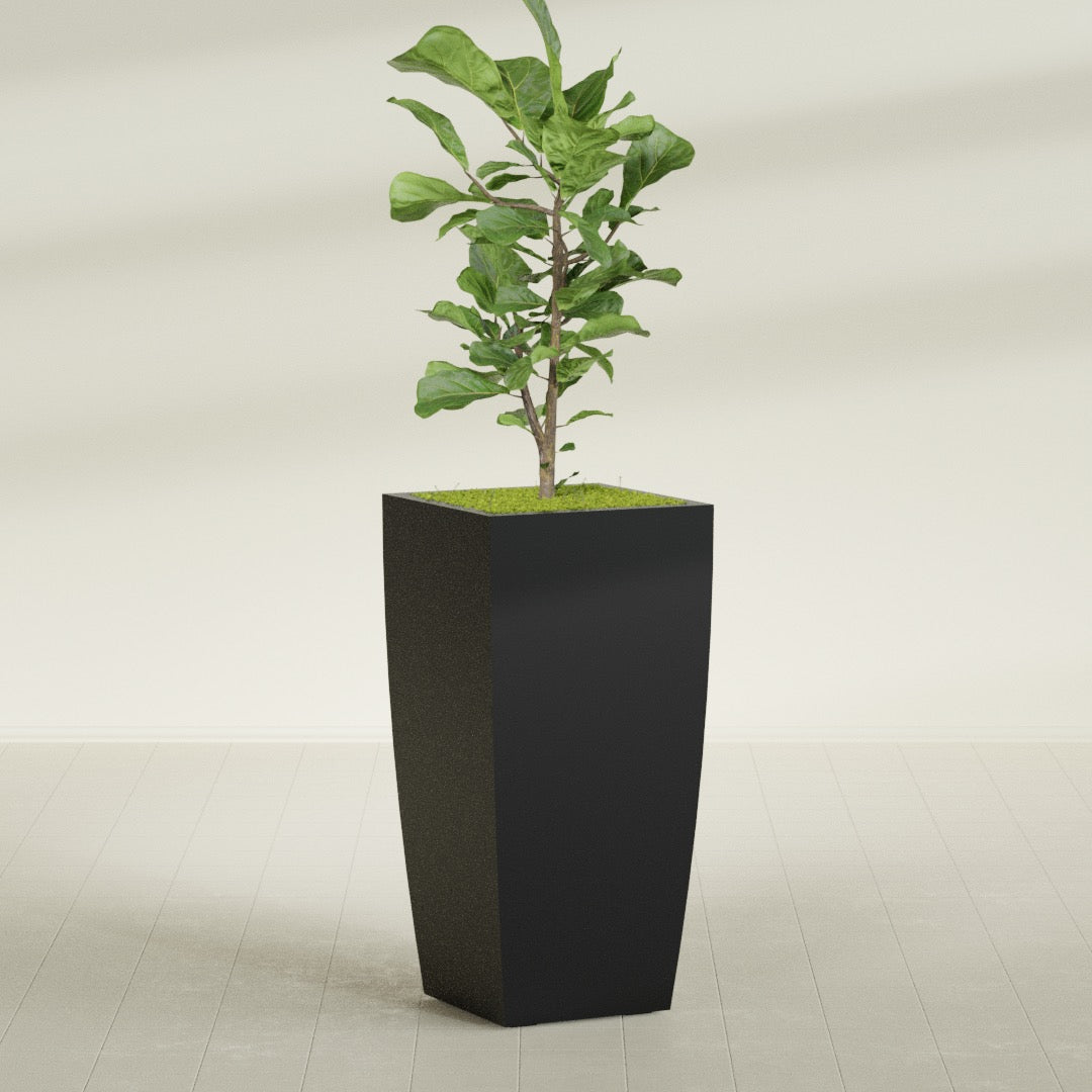 Toulan Extra Large Tall Tapered Square Fiberglass Planter - 23 in x 23 in x 48 in - Matte Black - Matte Black,23 in x 23 in x 48 in