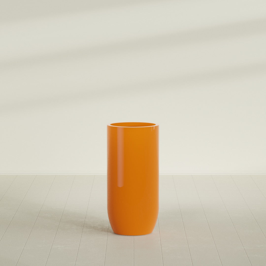 Saint Tropez Extra Large Tall Round Fiberglass Planter - 24 in x 24 in x 50 in - Gloss Tangerine - Gloss Tangerine,24 in x 24 in x 50 in