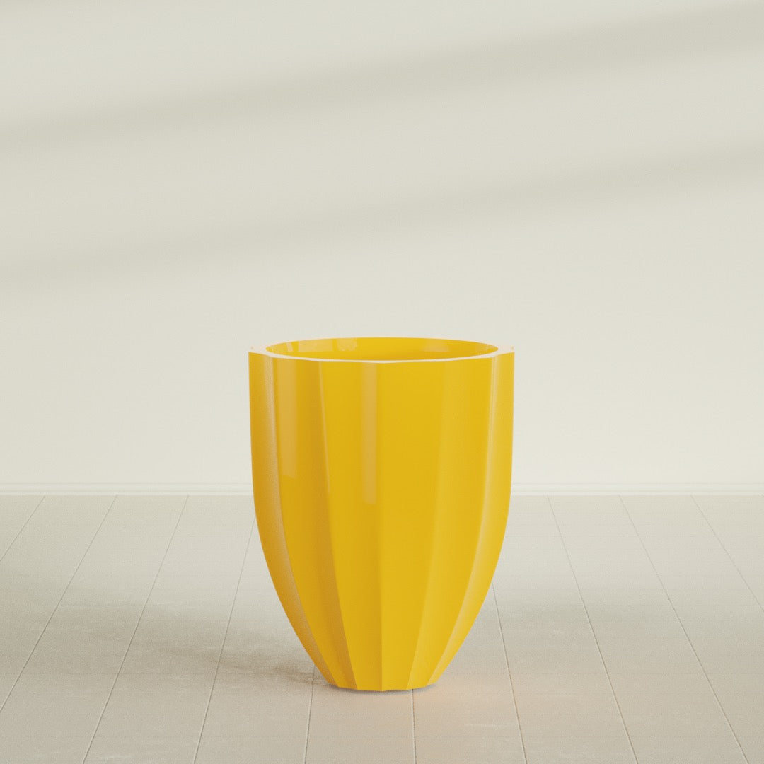 Alicante Medium Round Fiberglass Planter - 26 in x 26 in x 32 in - Gloss Saffron - Gloss Saffron,26 in x 26 in x 32 in