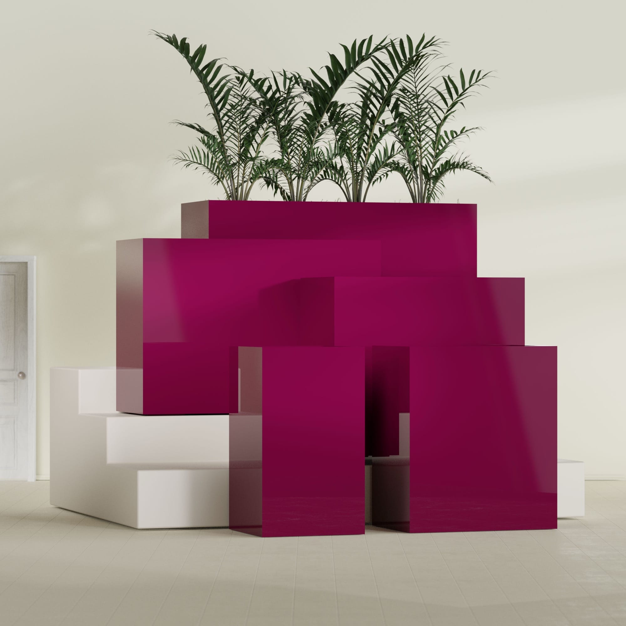 Darwin Large Tall Rectangle Fiberglass Planter - 24 in x 24 in x 42 in - Gloss Eggplant - Gloss Eggplant,24 in x 24 in x 42 in