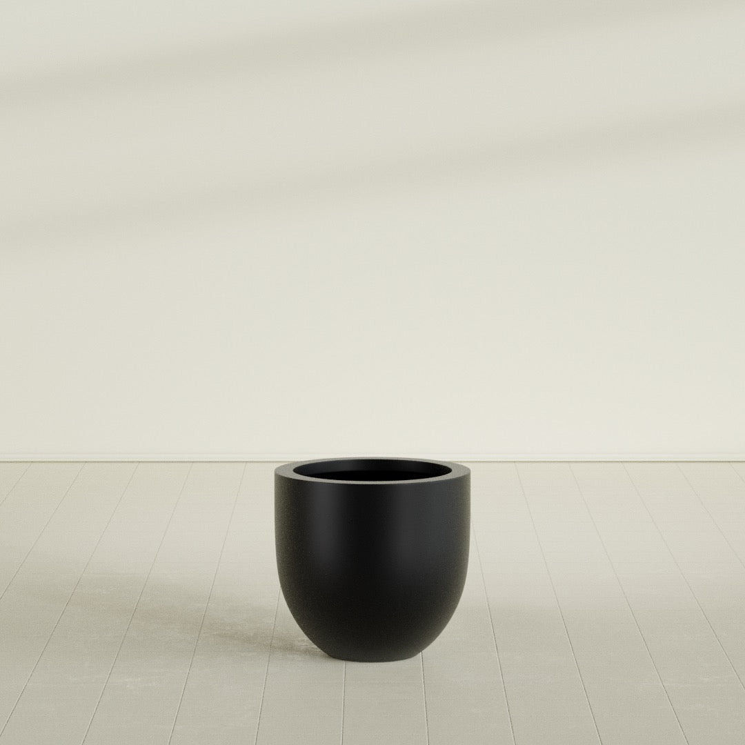 Alzira Medium Round Fiberglass Planter - 23 in x 23 in x 22 in - Matte Black - Matte Black,23 in x 23 in x 22 in