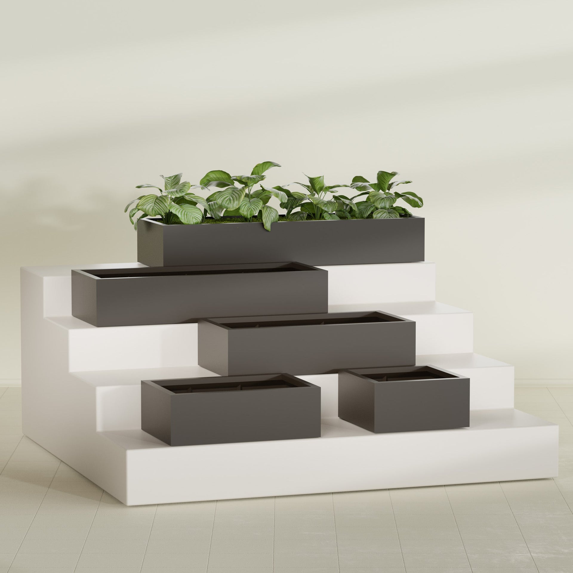 Antwerp Medium Low Rectangle Fiberglass Planter - 24 in x 24 in x 12 in - Matte Black - Matte Black,24 in x 24 in x 12 in
