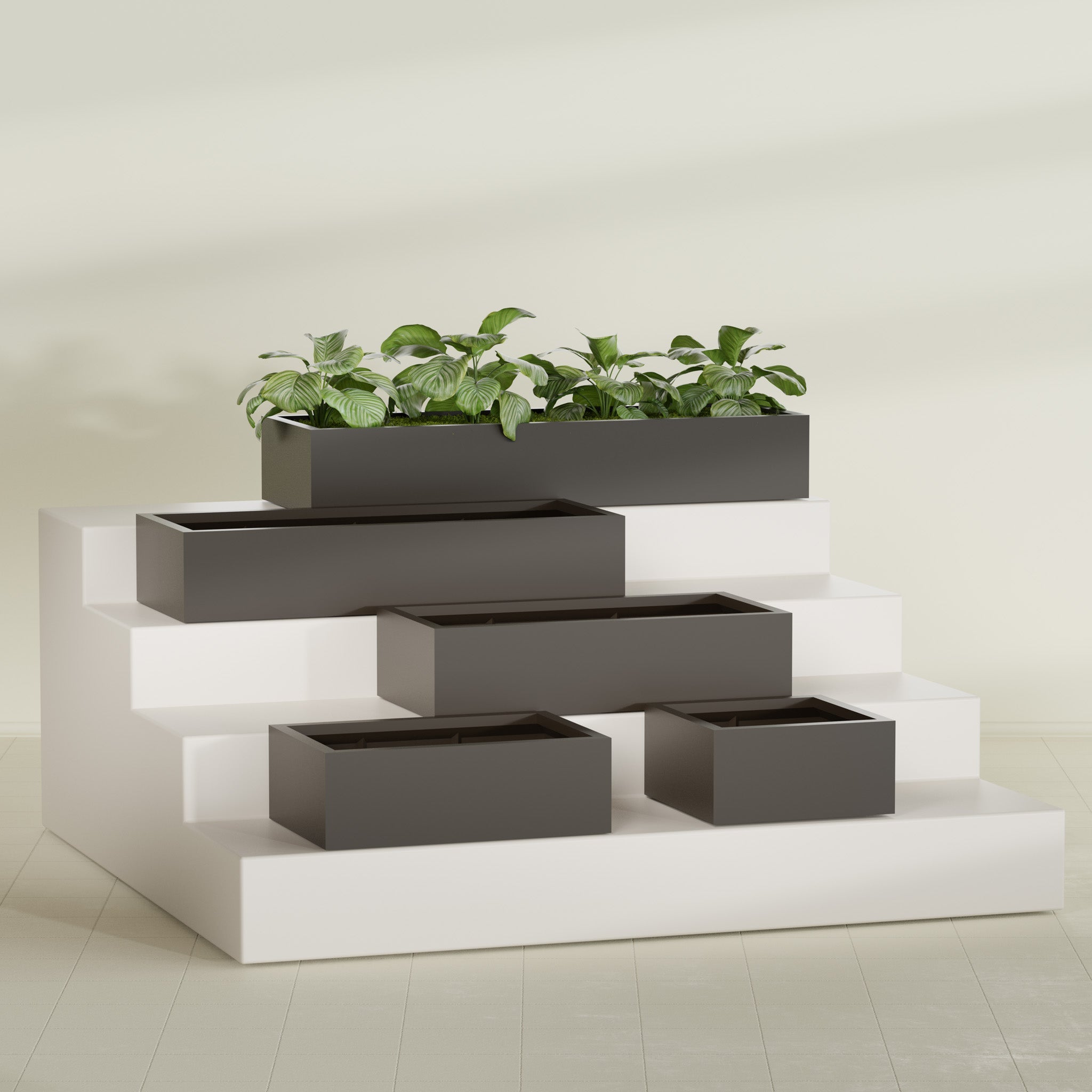 Antwerp Medium Low Rectangle Fiberglass Planter - 24 in x 24 in x 12 in - Matte Black - Matte Black,24 in x 24 in x 12 in
