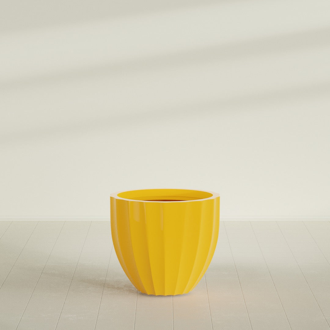 Santa Barbara Medium Round Fiberglass Planter - 23 in x 23 in x 20.3 in - Gloss Saffron - Gloss Saffron,23 in x 23 in x 20 in