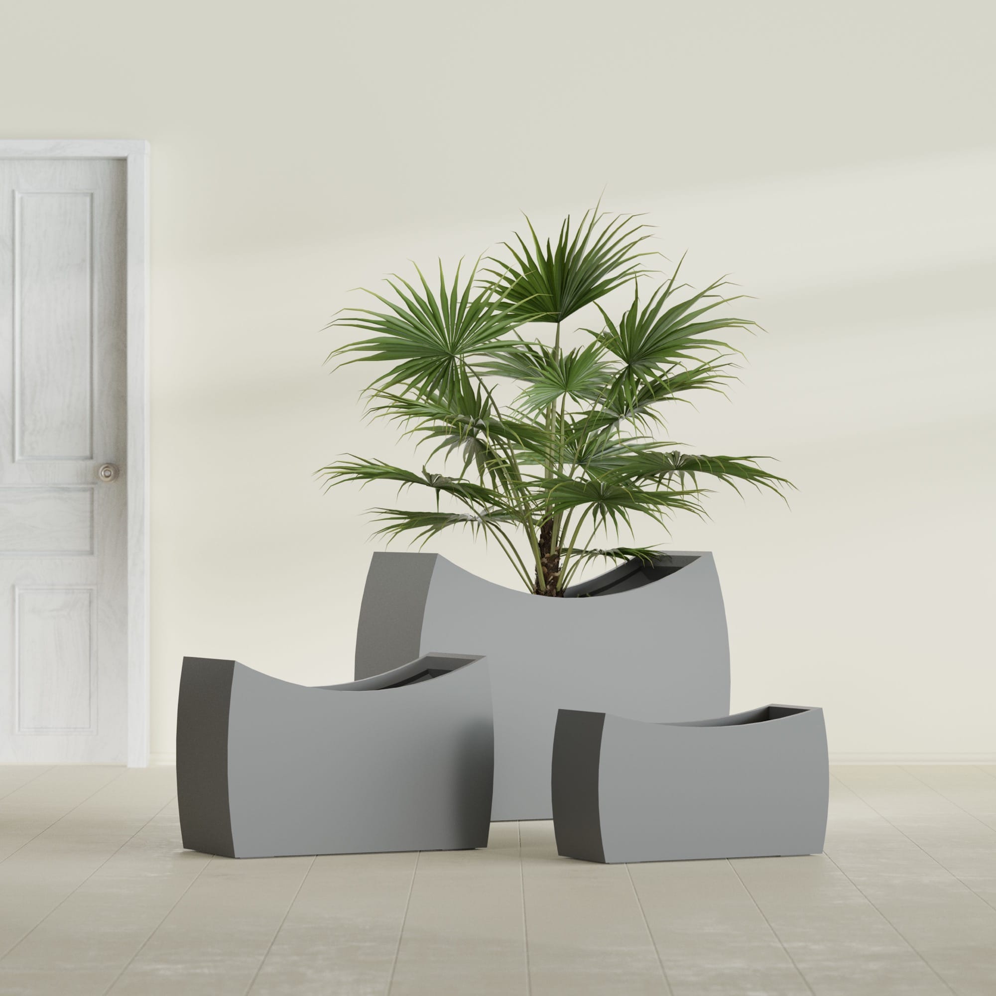 Seoul Large Curved Abstract Fiberglass Planter - 36 in x 16 in x 24 in - Metallic Gunmetal - Metallic Gunmetal,36 in x 16 in x 24 in