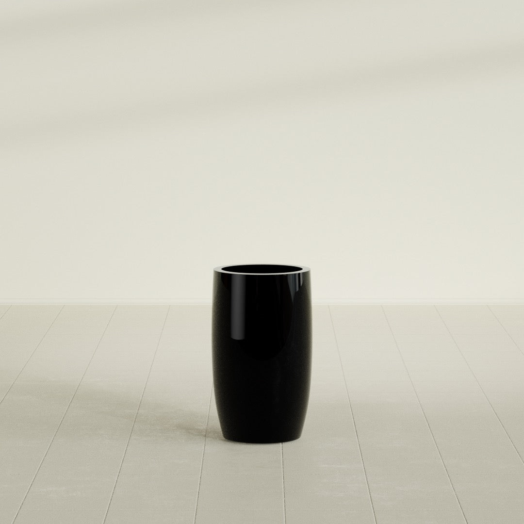 Lisbon Medium Round Fiberglass Planter - 14 in x 14 in x 25 in - Gloss Black - Gloss Black,14 in x 14 in x 25 in