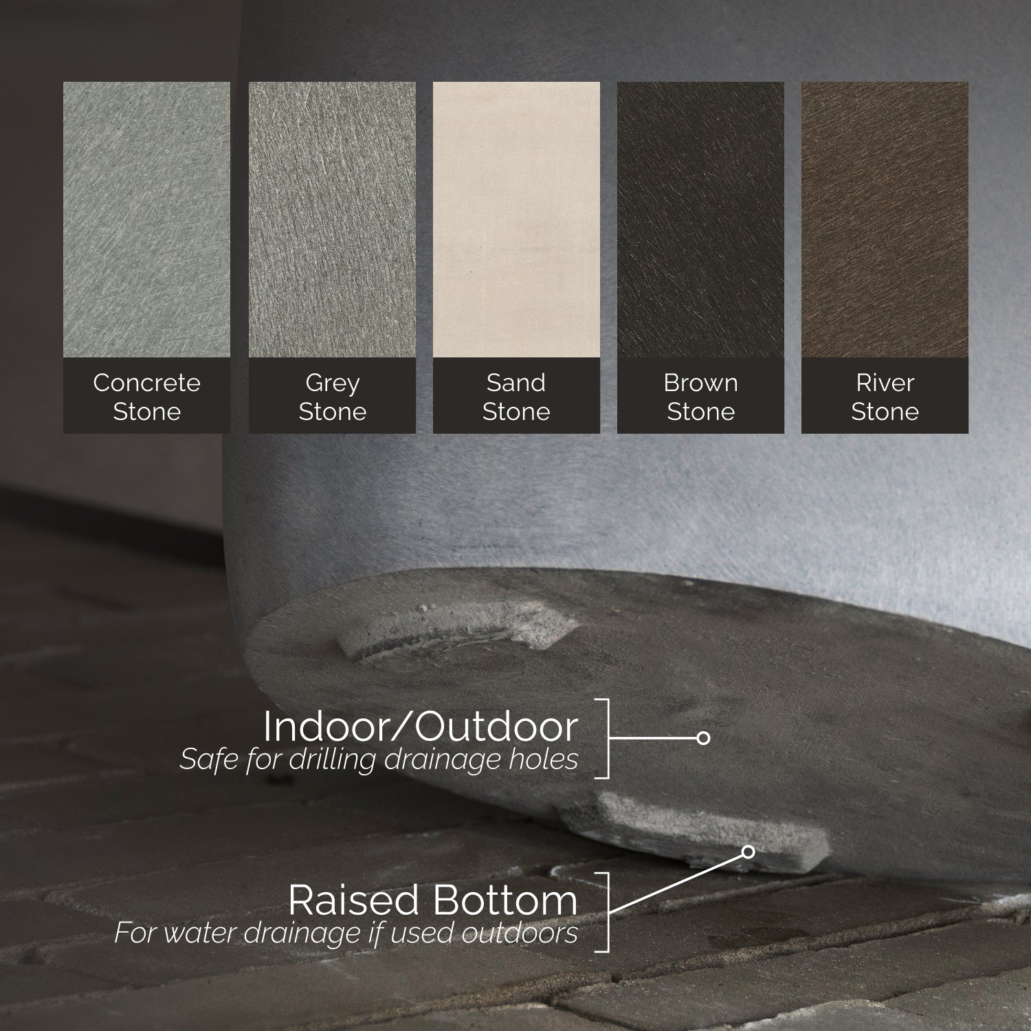 Mondo Large Planter – Grey Stone Finish – Fiberglass Indoor/Outdoor and Weather-Resistant Round Planter (19.8" D x 19" H Exterior, 18.5" D x 18.5" H Interior) - Grey Stone,19.75 in x 19.75 in x 19 in