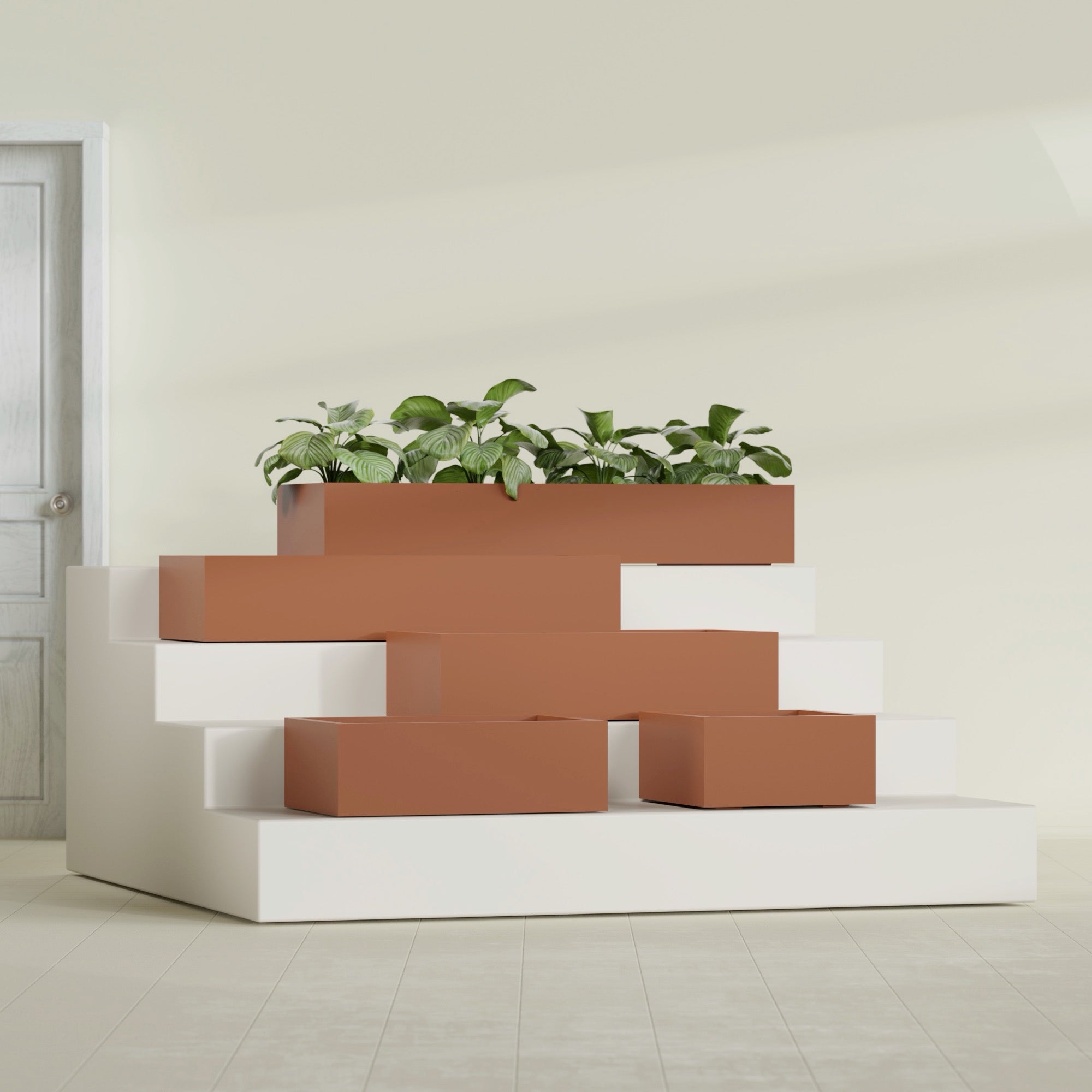 Antwerp Medium Low Rectangle Fiberglass Planter - 24 in x 24 in x 12 in - Matte Terracotta - Matte Terracotta,24 in x 24 in x 12 in